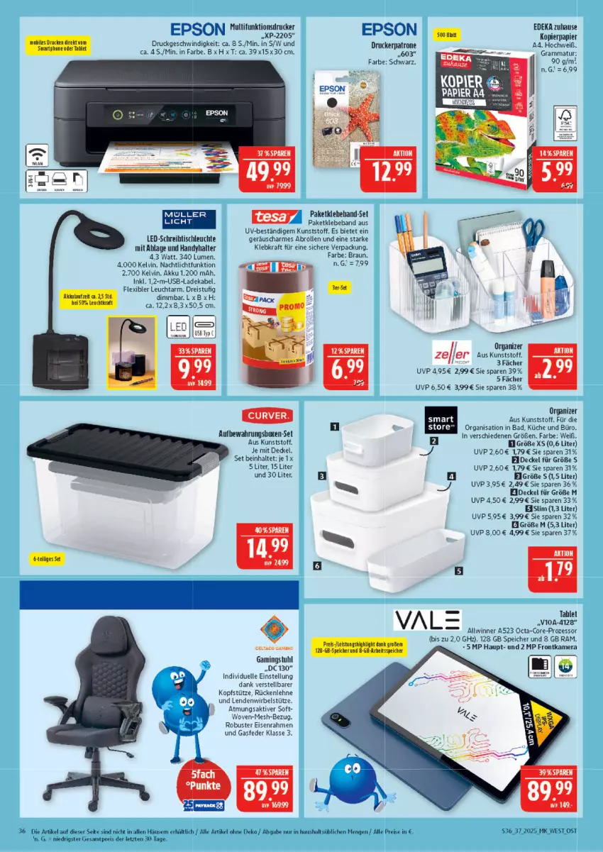 Aktueller Prospekt Marktkauf - Prospekt - von 07.09 bis 13.09.2025 - strona 36 - produkty: akku, aufbewahrungsbox, Bad, Beba, bett, braun, decke, Deckel, deka, drucker, eis, elle, epson, erde, frontkamera, Handy, kamera, kopfstütze, kopierpapier, kraft, küche, ladekabel, Leuchte, LG, multifunktionsdrucker, Nachtlicht, papier, reis, rückenlehne, schreibtisch, stuhl, tablet, Ti, tisch, tischleuchte, usb, ZTE