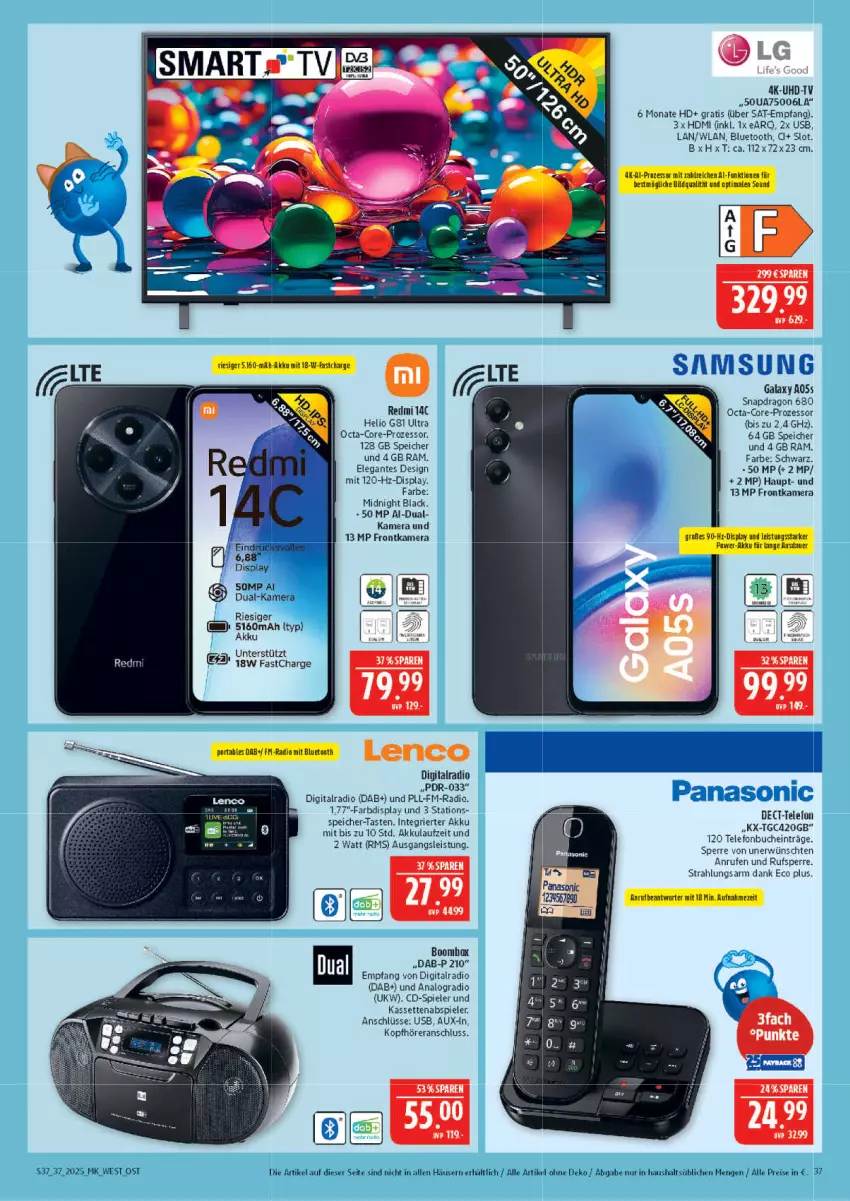 Aktueller Prospekt Marktkauf - Prospekt - von 07.09 bis 13.09.2025 - strona 37 - produkty: akku, buch, eis, frontkamera, HDMI, kamera, kopfhörer, lack, LG, Radio, reis, Spiele, telefon, Ti, uhd, UHD-TV, usb