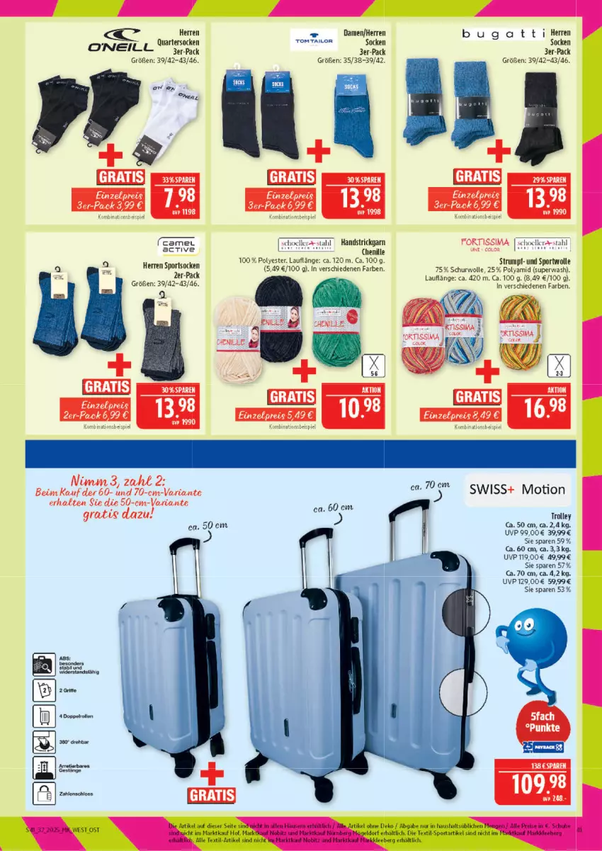 Aktueller Prospekt Marktkauf - Prospekt - von 07.09 bis 13.09.2025 - strona 41 - produkty: bugatti, eis, elle, erde, Ria, rum, sim, socken, Sport, Strickgarn, Ti, trolley, wolle