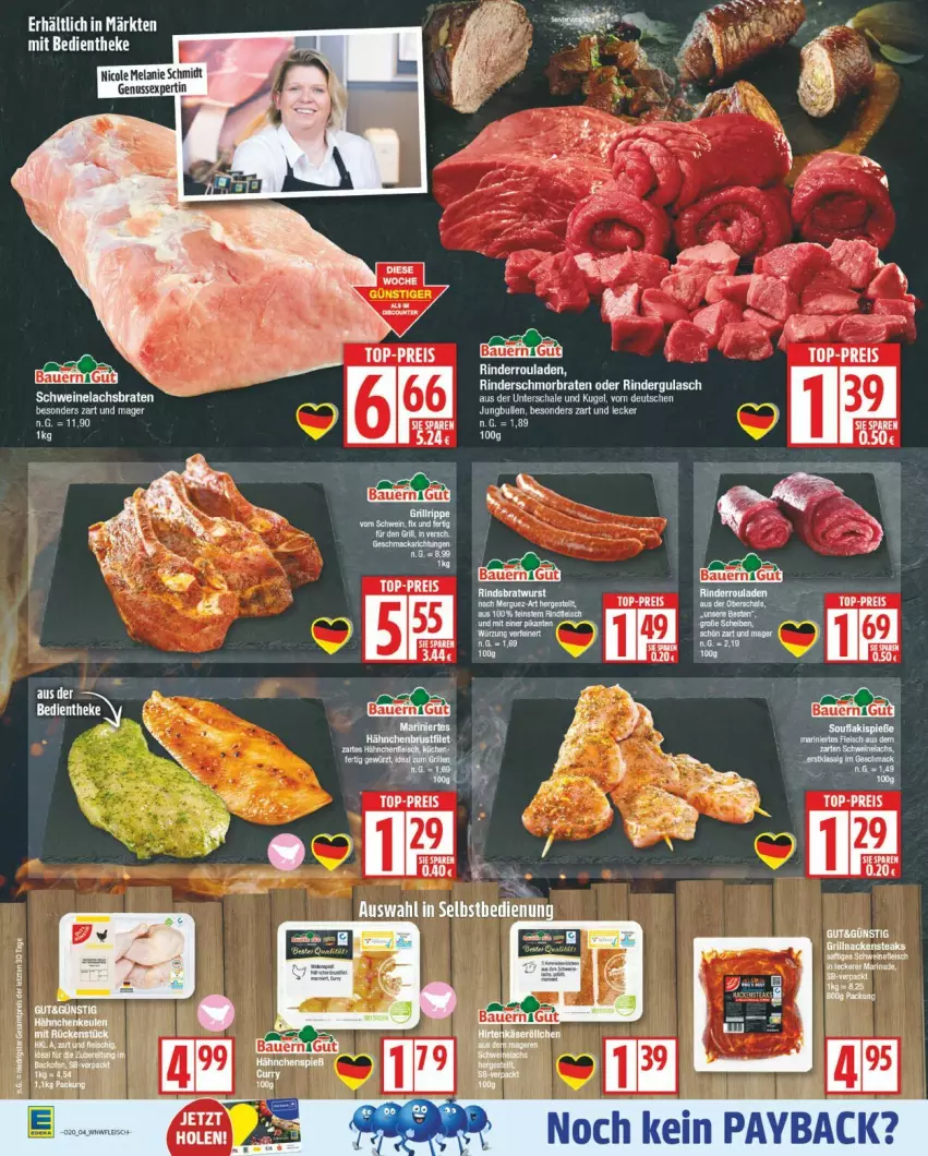 Aktueller Prospekt Edeka - Prospekte - von 12.05 bis 17.05.2025 - strona 4 - produkty: auer, Bau, Bauer, braten, brunnen, eis, Elan, gulasch, jungbullen, Kugel, nuss, oder rindergulasch, reis, rind, rinder, rindergulasch, Rinderroulade, rinderrouladen, rouladen, Schal, Schale, schmorbraten, Ti, top-preis