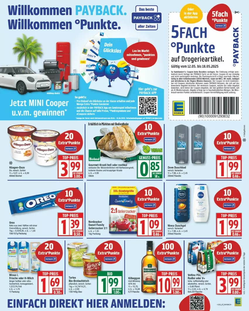 Aktueller Prospekt Edeka - Prospekte - von 12.05 bis 17.05.2025 - strona 7 - produkty: Becher, bio, brötchen, deka, duschgel, eis, flasche, häagen-dazs, hartweizen, keks, milch, nivea, nordzucker, oreo, payback, pils, radler, reis, rum, Sweet Family, Ti, veltins, weizenbrötchen, ZTE, zucker