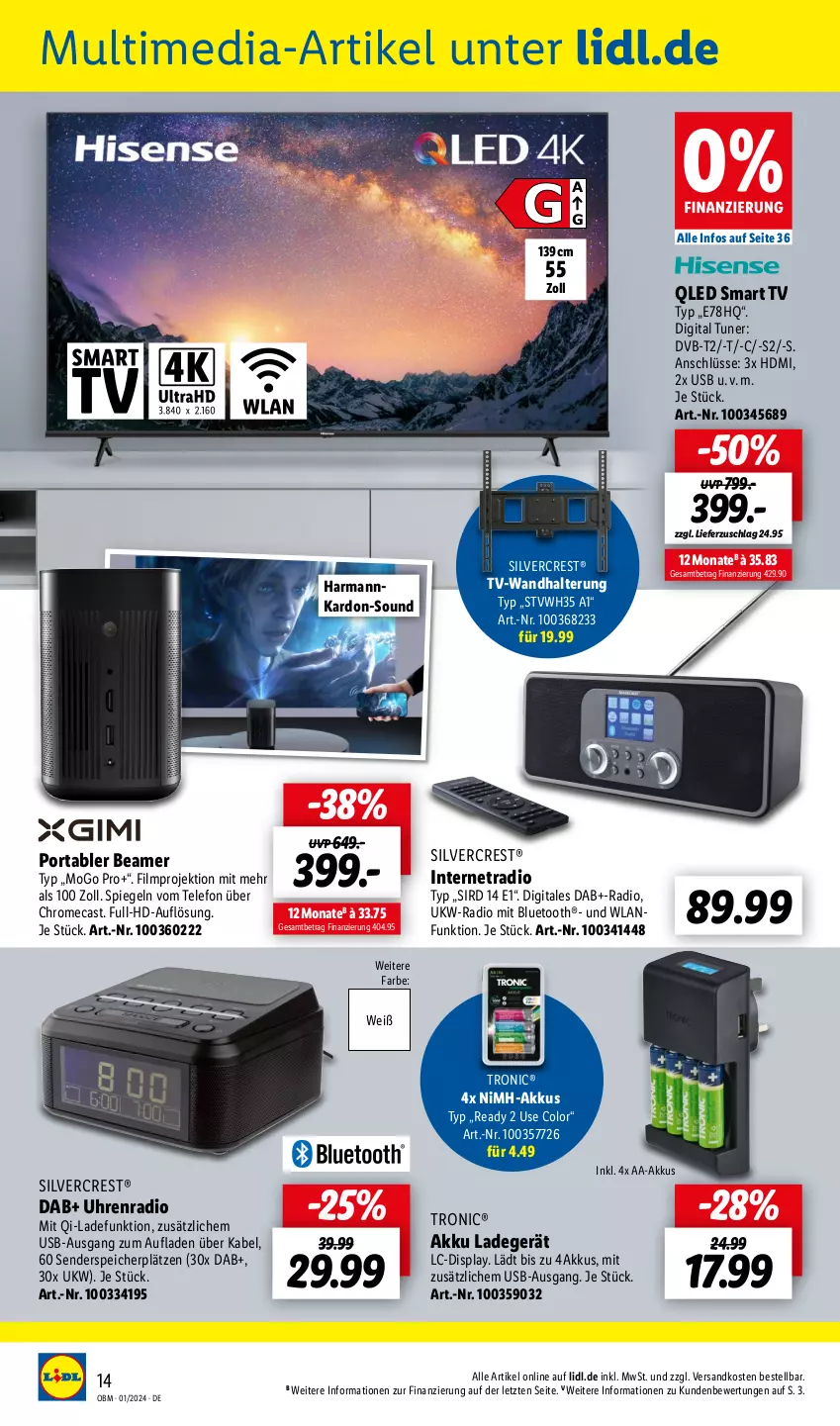 Aktueller Prospekt Lidl - Aktuelle Onlineshop-Highlights - von 01.01 bis 31.01.2024 - strona 16 - produkty: akku, dvb, DVB-T, enders, harman, HDMI, ladegerät, ndk, NiMH-Akkus, qled, Radio, silvercrest, smart tv, spiegel, telefon, Ti, tuner, uhr, usb, wandhalterung, ZTE