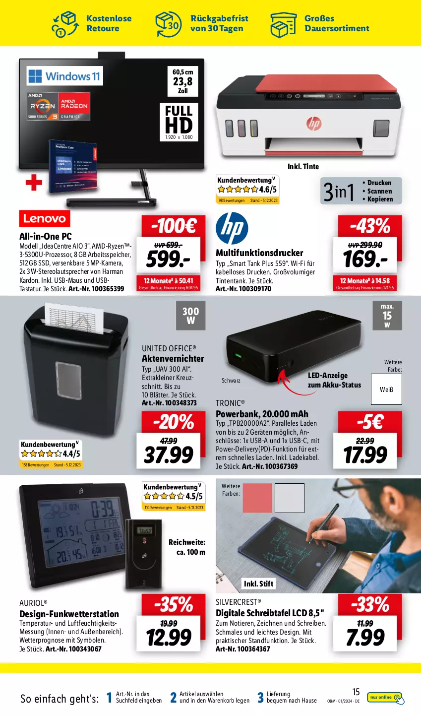 Aktueller Prospekt Lidl - Aktuelle Onlineshop-Highlights - von 01.01 bis 31.01.2024 - strona 17 - produkty: akku, Aktenvernichter, auer, Bank, deka, dell, drucker, elle, harman, Harman Kardon, kamera, korb, ladekabel, lautsprecher, leine, Maus, Mode, multifunktionsdrucker, office, powerbank, ryzen, silvercrest, ssd, Tastatur, Ti, Tiere, tisch, usb, Wetterstation