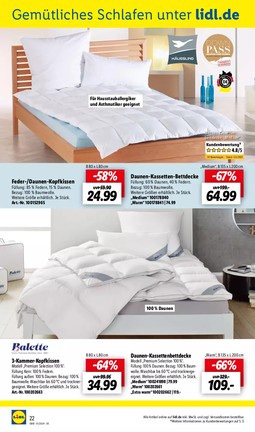 Aktueller Prospekt Lidl - Aktuelle Onlineshop-Highlights - von 01.01 bis 31.01.2024 - strona 24 - produkty: ball, Bau, baumwolle, bett, decke, dell, Ergee, kissen, kopfkissen, Mode, ndk, Ti, Trockner, wolle