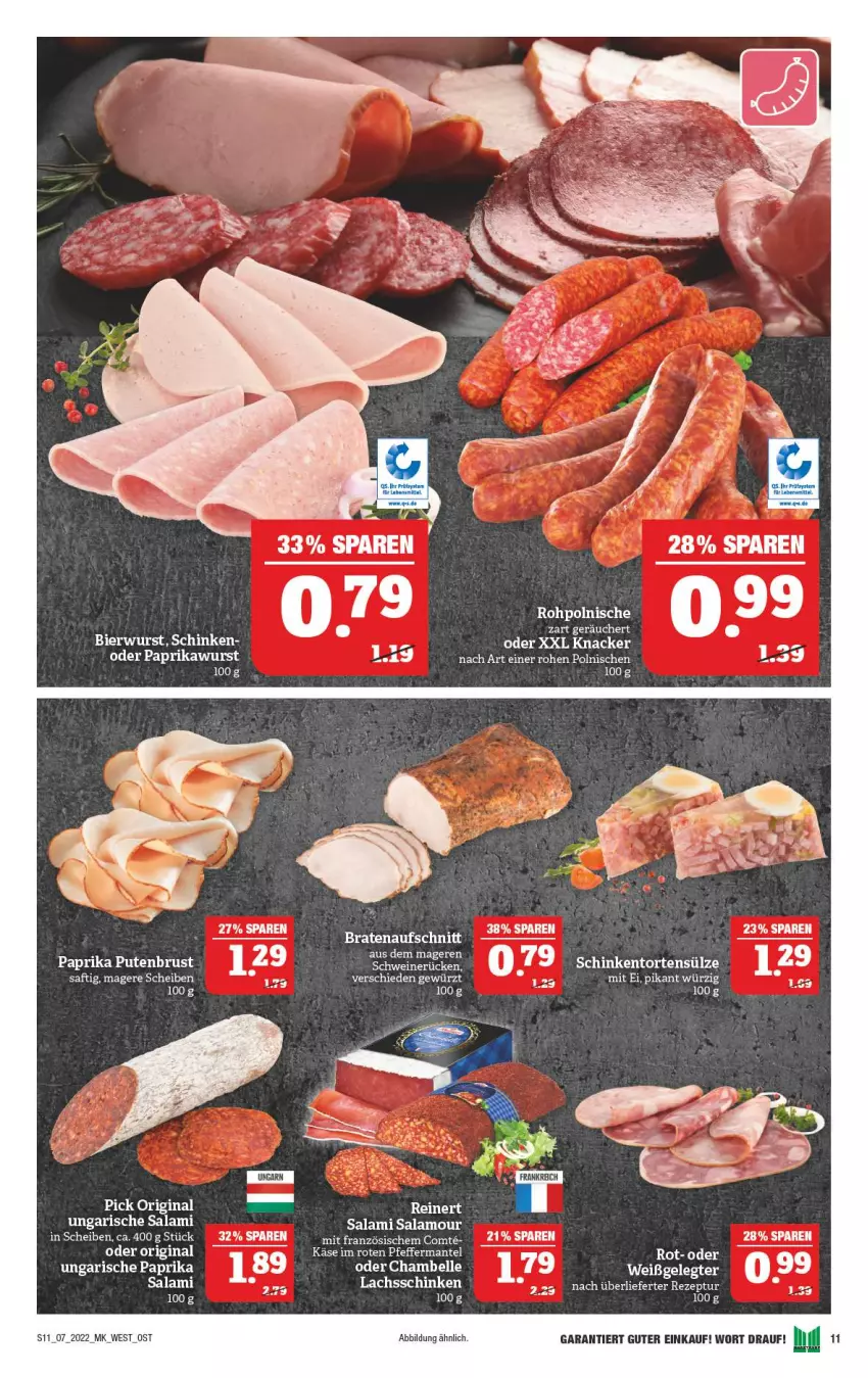 Aktueller Prospekt Marktkauf - Prospekt - von 13.02 bis 19.02.2022 - strona 11 - produkty: elle, gewürz, gin, HP, Käse, knacker, Mantel, paprika, pfeffer, saft, salami, schinken, Ti, torte, Ungarische Salami, wurst