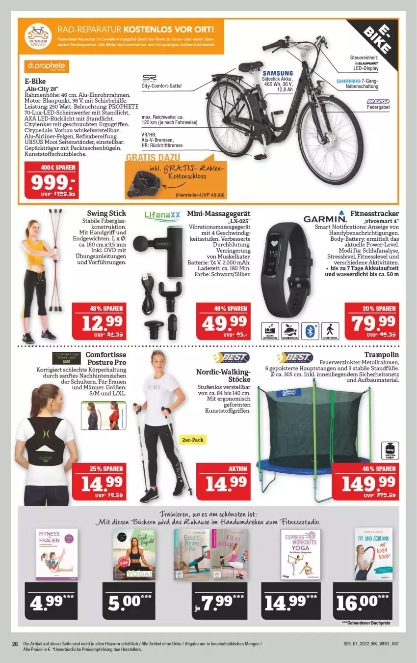 Aktueller Prospekt Marktkauf - Prospekt - von 13.02 bis 19.02.2022 - strona 26 - produkty: akku, batterie, Bau, beleuchtung, blaupunkt, body, buch, bügel, dvd, E-Bike, eis, elle, felgen, fitnesstracker, gabel, garmin, Handy, HP, Kette, LG, Massagegerät, prophete, reis, Ria, ring, rücklicht, rwe, sattel, Schal, shimano, Tasche, taschen, teller, Ti, Trampolin, wasser, Yo