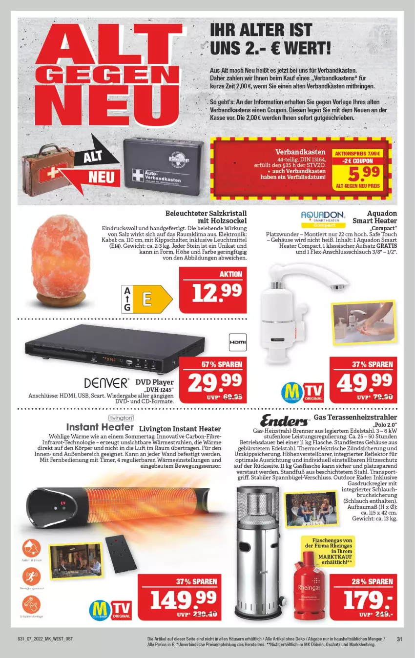 Aktueller Prospekt Marktkauf - Prospekt - von 13.02 bis 19.02.2022 - strona 31 - produkty: aqua, auer, Bau, Bewegungssensor, bügel, bürste, coupon, dvd, edelstahl, eis, Elektro, elle, enders, erde, fernbedienung, flasche, HDMI, Holz, Leuchte, leuchtmittel, mac, mit fernbedienung, ndk, quad, reis, ring, salz, Schal, schlauch, Sport, teller, Ti, timer, usb, Verbandkasten, Yo