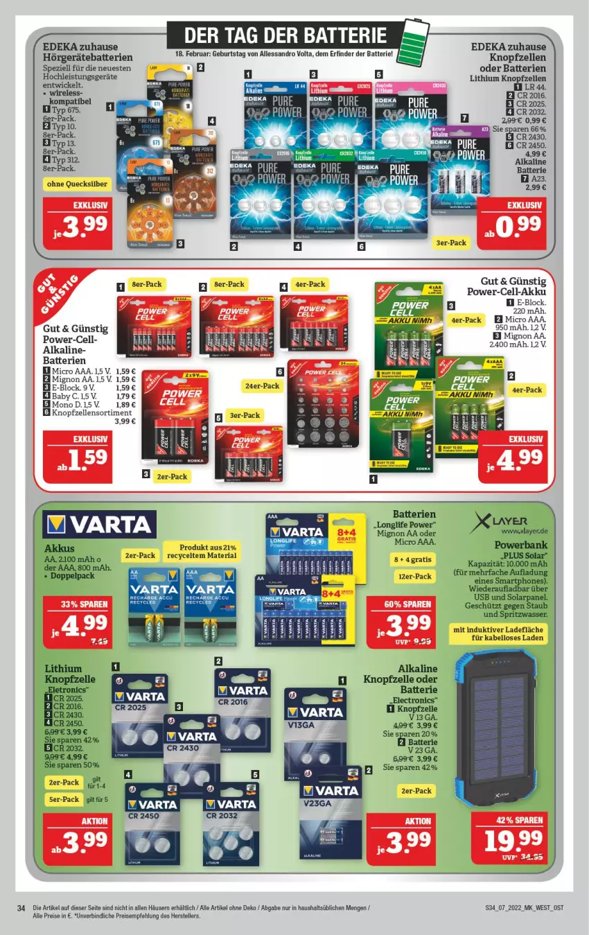 Aktueller Prospekt Marktkauf - Prospekt - von 13.02 bis 19.02.2022 - strona 34 - produkty: akku, batterie, batterien, deka, eis, elle, reis, rel, Ria, Spezi, teller, Ti, WICK