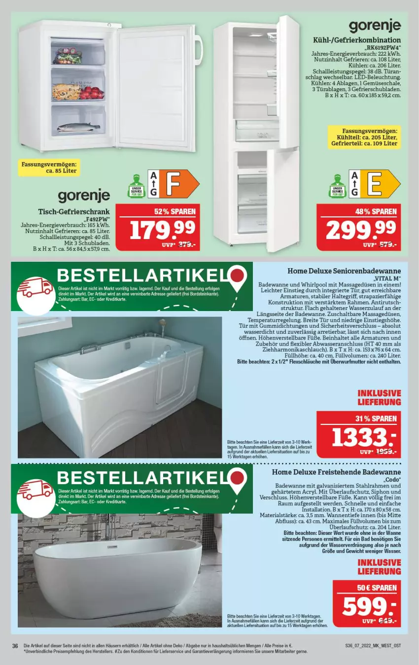 Aktueller Prospekt Marktkauf - Prospekt - von 13.02 bis 19.02.2022 - strona 36 - produkty: armatur, armaturen, Bad, Badewanne, beleuchtung, Brei, eis, elle, erde, gefrierkombination, gefrierschrank, gorenje, led-beleuchtung, LG, lieferservice, pool, Rauch, reis, Ria, Schal, Schale, schlauch, schläuche, Schrank, schubladen, tee, teller, Ti, tisch, Wanne, wasser, Whirlpool