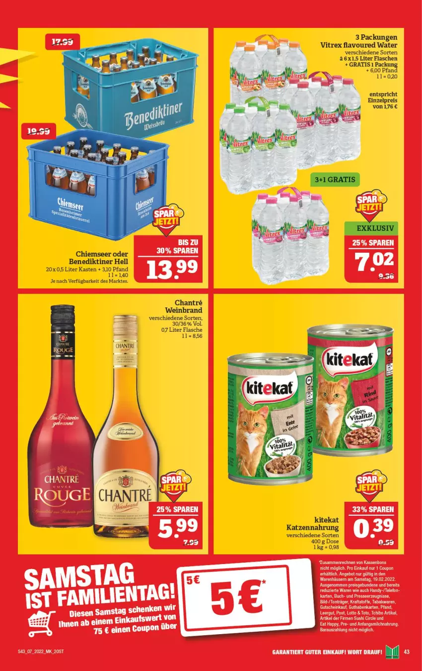 Aktueller Prospekt Marktkauf - Prospekt - von 13.02 bis 19.02.2022 - strona 43 - produkty: Benediktiner, eis, flasche, katzennahrung, kitekat, reis, Ti, vitrex, wein, weinbrand