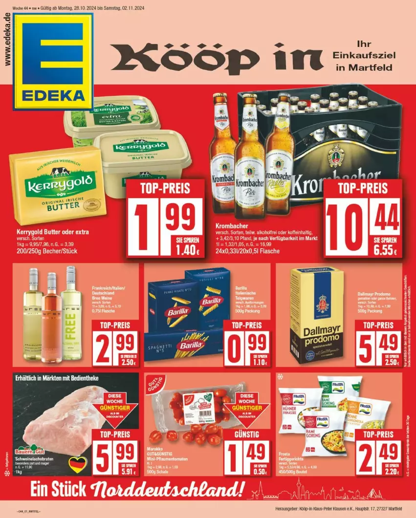 Aktueller Prospekt Edeka - Prospekte - von 28.10 bis 02.11.2024 - strona 1 - produkty: braten, deka, lachs, Lachsbraten, schwein, schweine, Schweinelachs, Ti, wein, weine