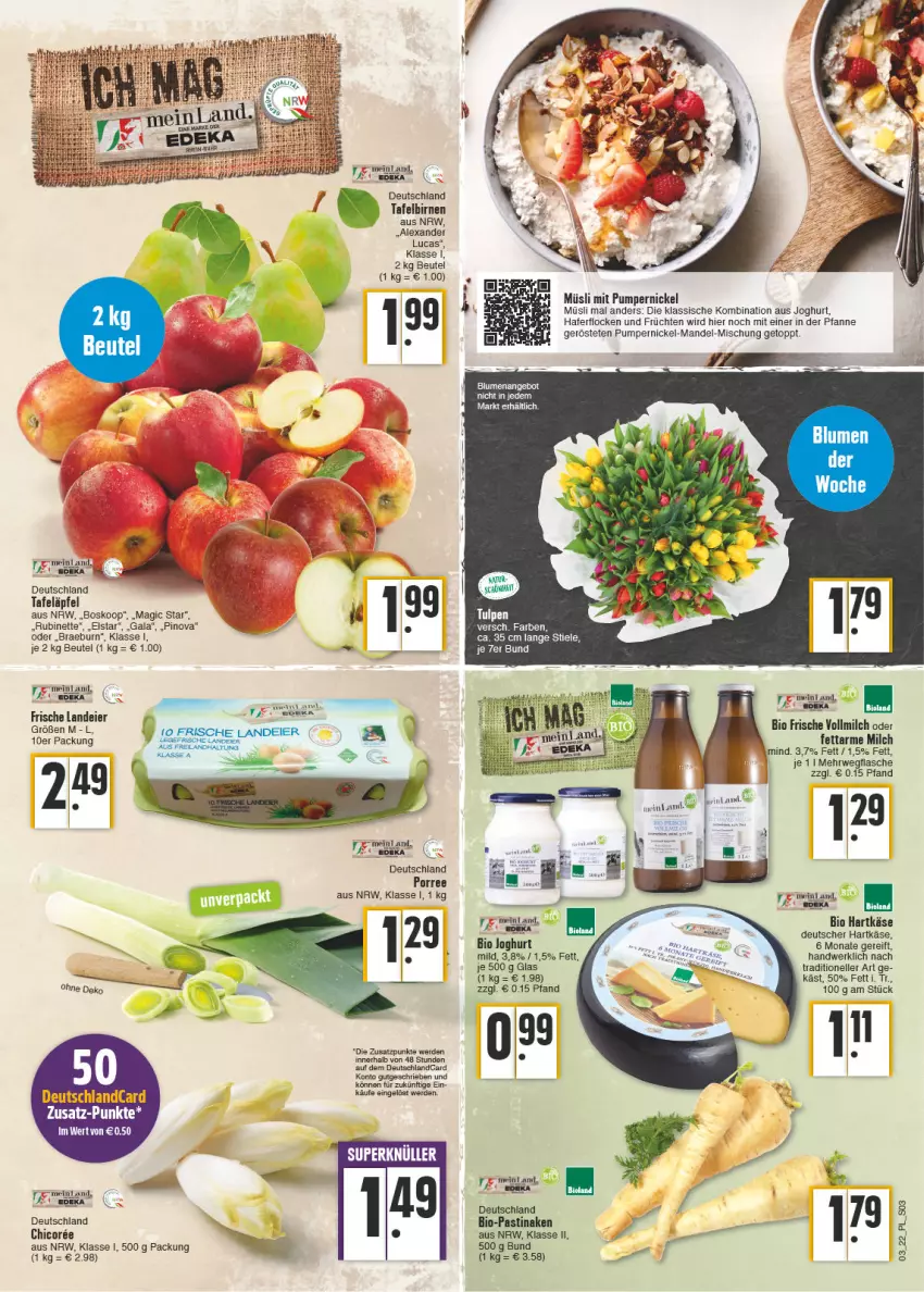 Aktueller Prospekt E Center - Angebote der Woche - von 17.01 bis 22.01.2022 - strona 3 - produkty: alexa, angebot, asti, beutel, bio, Birnen, blume, blumen, deka, deutschlandcard, eier, elle, erde, flasche, früchte, früchten, hafer, haferflocken, hartkäse, joghur, joghurt, Käse, mandel, milch, müsli, pfanne, Pumpernickel, Rubin, rwe, tafeläpfel, tafelbirnen, Ti, vollmilch, wein