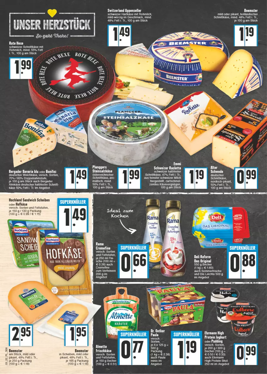 Aktueller Prospekt E Center - Angebote der Woche - von 17.01 bis 22.01.2022 - strona 6 - produkty: almette, almkäse, angebot, bavaria blu, Becher, Beemster, bergader, creme, deutscher weichkäse, ehrmann, eier, frischkäse, gin, hochland, joghur, joghurt, Käse, LG, mac, Mett, milch, österreichischer schnittkäse, Paula, Ria, sandwich, schnittkäse, schweizer schnittkäse, tee, Ti, tisch, weichkäse