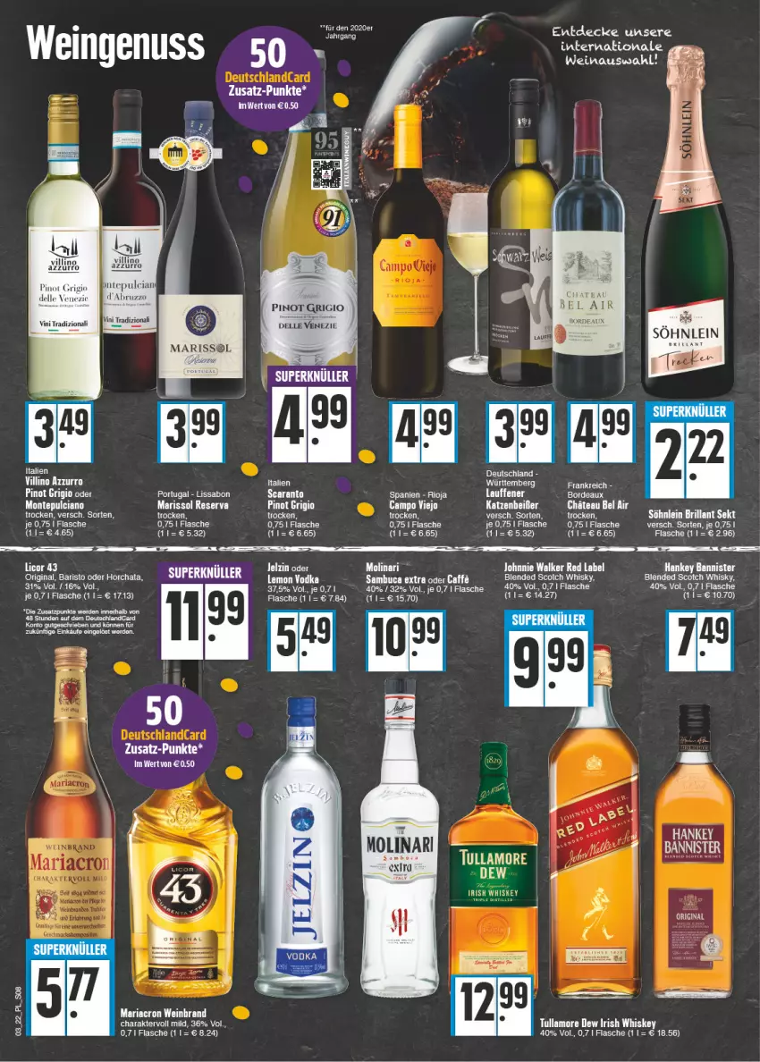 Aktueller Prospekt E Center - Angebote der Woche - von 17.01 bis 22.01.2022 - strona 8 - produkty: blended scotch, blended scotch whisky, brillant sekt, campo viejo, dell, elle, erde, flasche, gin, irish whiskey, johnnie walker, mariacron, monte, Montepulciano, nuss, Pinot, pinot grigio, Ria, rioja, sambuca, scotch, scotch whisky, sekt, söhnlein, söhnlein brillant, tee, Ti, tullamore, tullamore dew, vodka, wein, weinbrand, whiskey, whisky