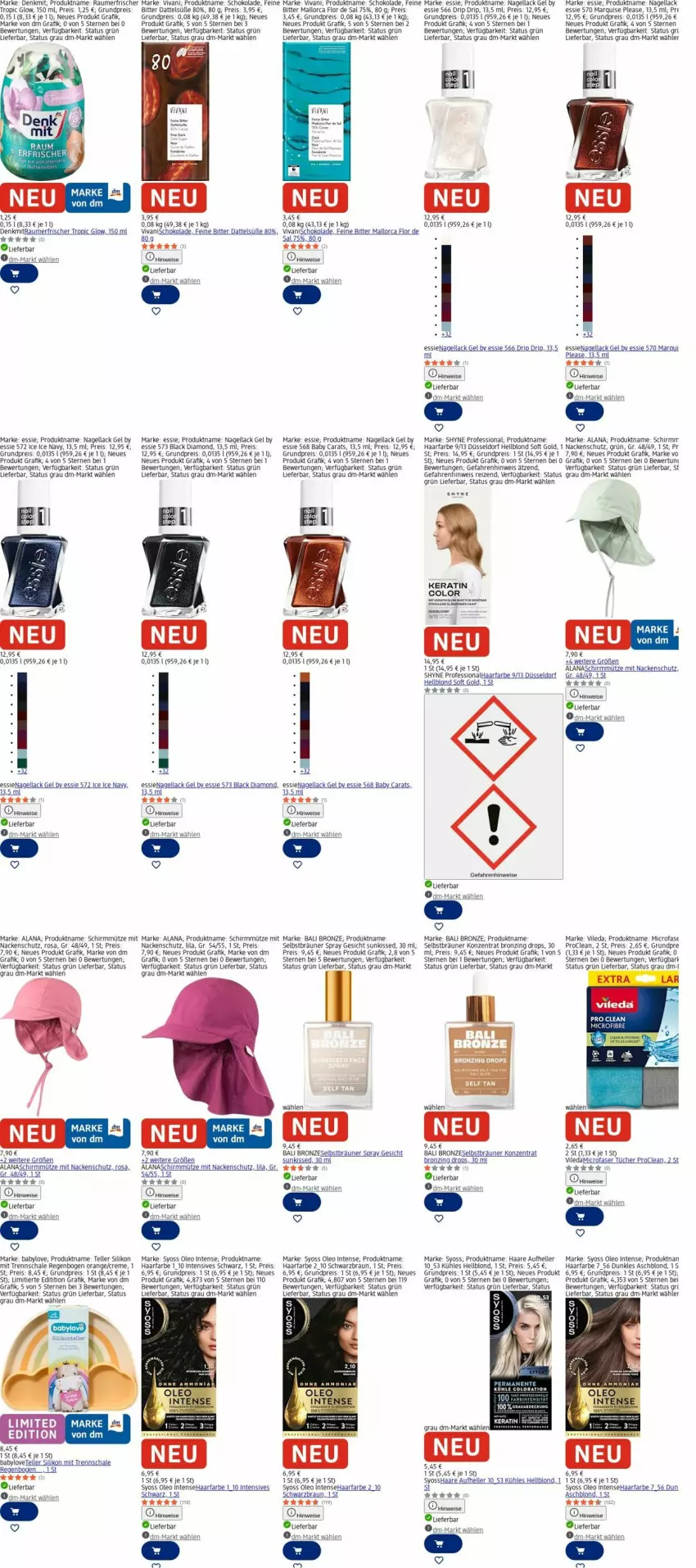 Aktueller Prospekt Dm Drogerie - Prospekte - von 13.04 bis 22.04.2026 - strona 19 - produkty: Babylove, braun, cola, creme, eis, elle, lack, Mütze, Nagellack, orange, Raumerfrischer, reis, Schal, Schale, schoko, schokolade, siena, syoss, teller, Ti, tücher, vileda, Yo