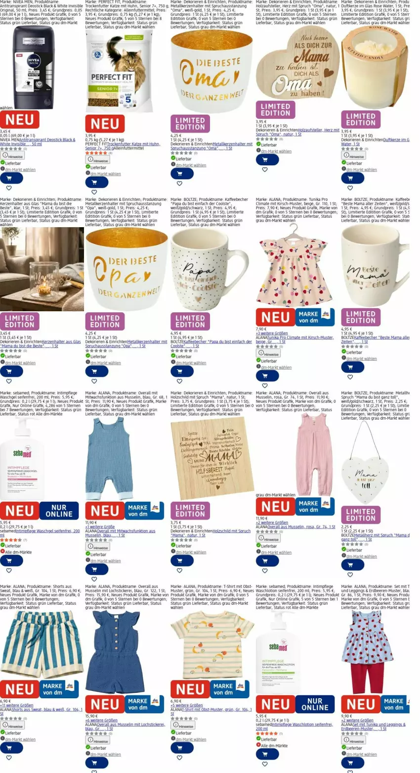 Aktueller Prospekt Dm Drogerie - Prospekte - von 13.04 bis 22.04.2026 - strona 23 - produkty: alleinfuttermittel, Antitranspirant, Becher, beere, beeren, deo, Deostick, Duftkerze, eis, elle, erdbeere, erdbeeren, gin, Holz, Intimpflege Waschlotion, kaffee, kaffeebecher, kerze, Kerzenhalter, kirsch, lack, leggings, lochstickerei, Lotion, mam, natur, nivea, Nivea Men, obst, Overall, Perfect Fit, reis, sebamed, Seife, shirt, shorts, T-Shirt, teller, Ti, trockenfutter, tunika, waschgel, Waschlotion