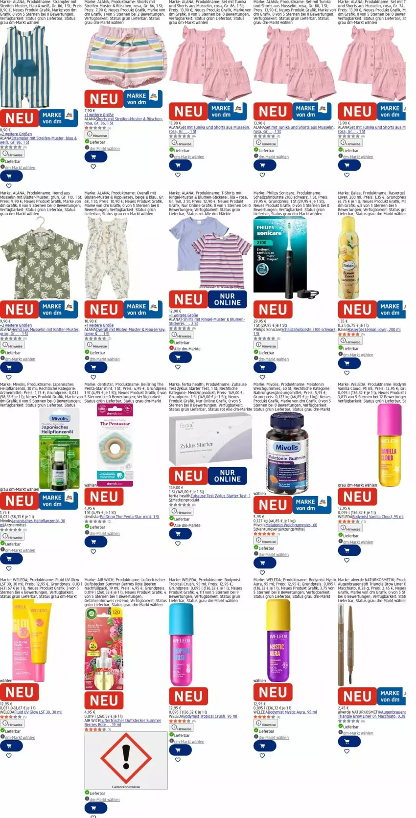 Aktueller Prospekt Dm Drogerie - Prospekte - von 13.04 bis 22.04.2026 - strona 24 - produkty: ACC, Air Wick, Alverde, beere, beeren, blume, blumen, Blüte, body, bürste, chia, eis, erde, hemd, kosmetik, lufterfrischer, mac, macchiato, medizinprodukt, mint, natur, naturkosmetik, Overall, pflanze, pflanzen, Pflanzenöl, Philips, rasiergel, reifen, reis, Ria, ring, rum, Schal, schallzahnbürste, shirt, shirts, shorts, sonicare, T-Shirt, tee, Ti, tunika, weleda, WICK, zahnbürste