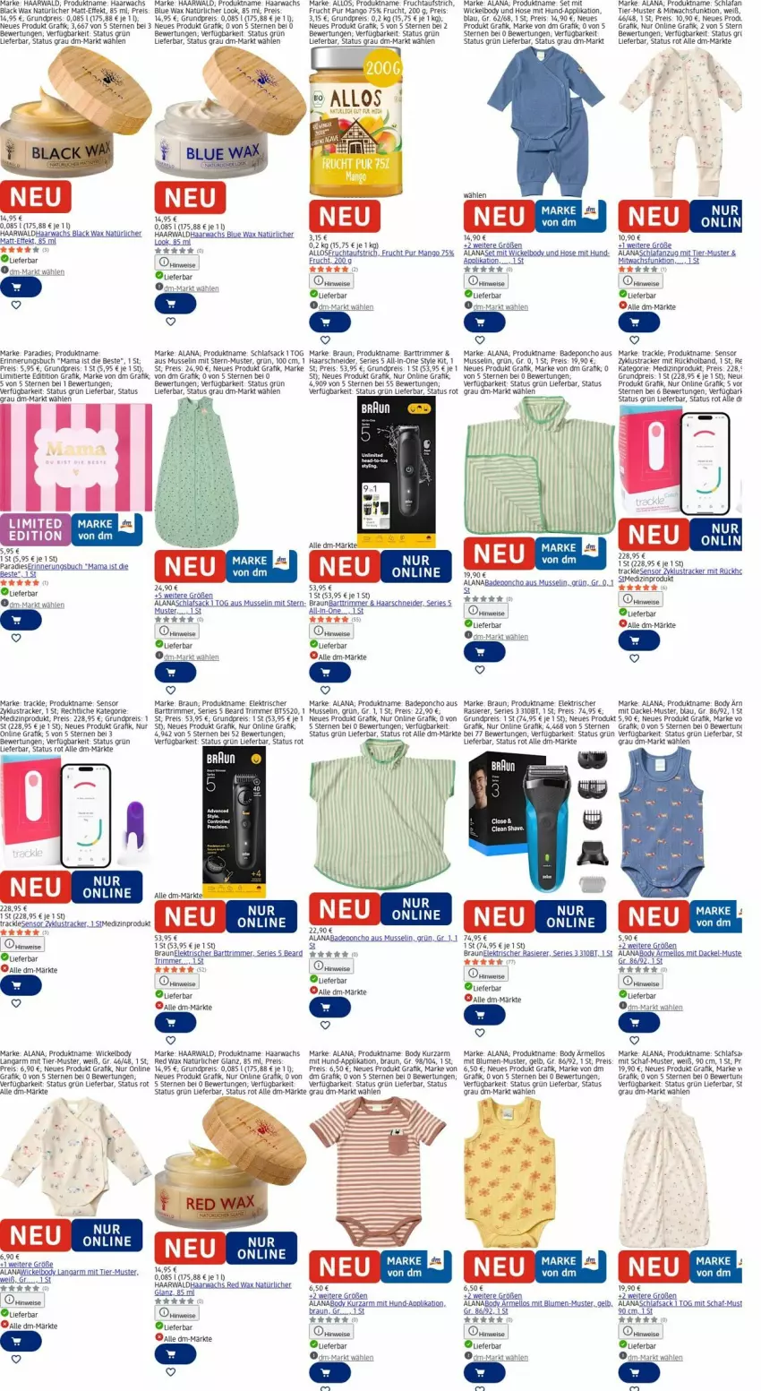 Aktueller Prospekt Dm Drogerie - Prospekte - von 13.04 bis 22.04.2026 - strona 28 - produkty: aufstrich, Bad, blume, blumen, body, braun, buch, eis, frucht, haarschneider, Heu, hose, lack, mam, mango, medizinprodukt, rasierer, reis, rwe, sac, schlafsack, tee, Ti, WICK, Wickelbody