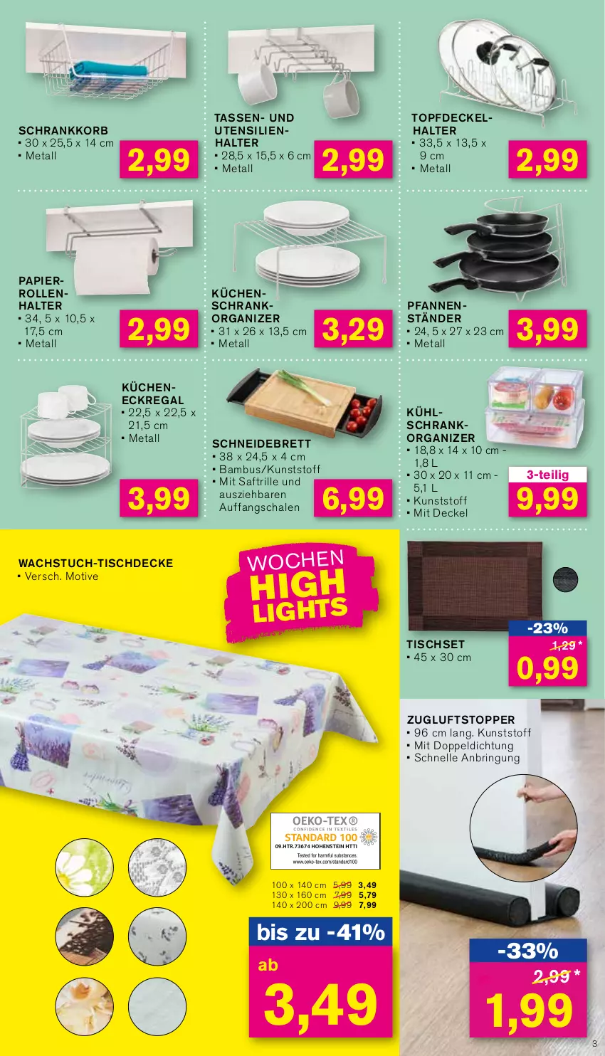 Aktueller Prospekt Kodi - Prospekte - von 30.09 bis 05.10.2024 - strona 3 - produkty: decke, Deckel, Eckregal, elle, korb, küche, Küchen, kühlschrank, papier, Papierrollenhalter, pfanne, pfannen, regal, ring, saft, Schal, Schale, schneidebrett, Schrank, tasse, Ti, tisch, tischdecke, Tischset, topf, topper, tuc, wachstuch, Zugluftstopper