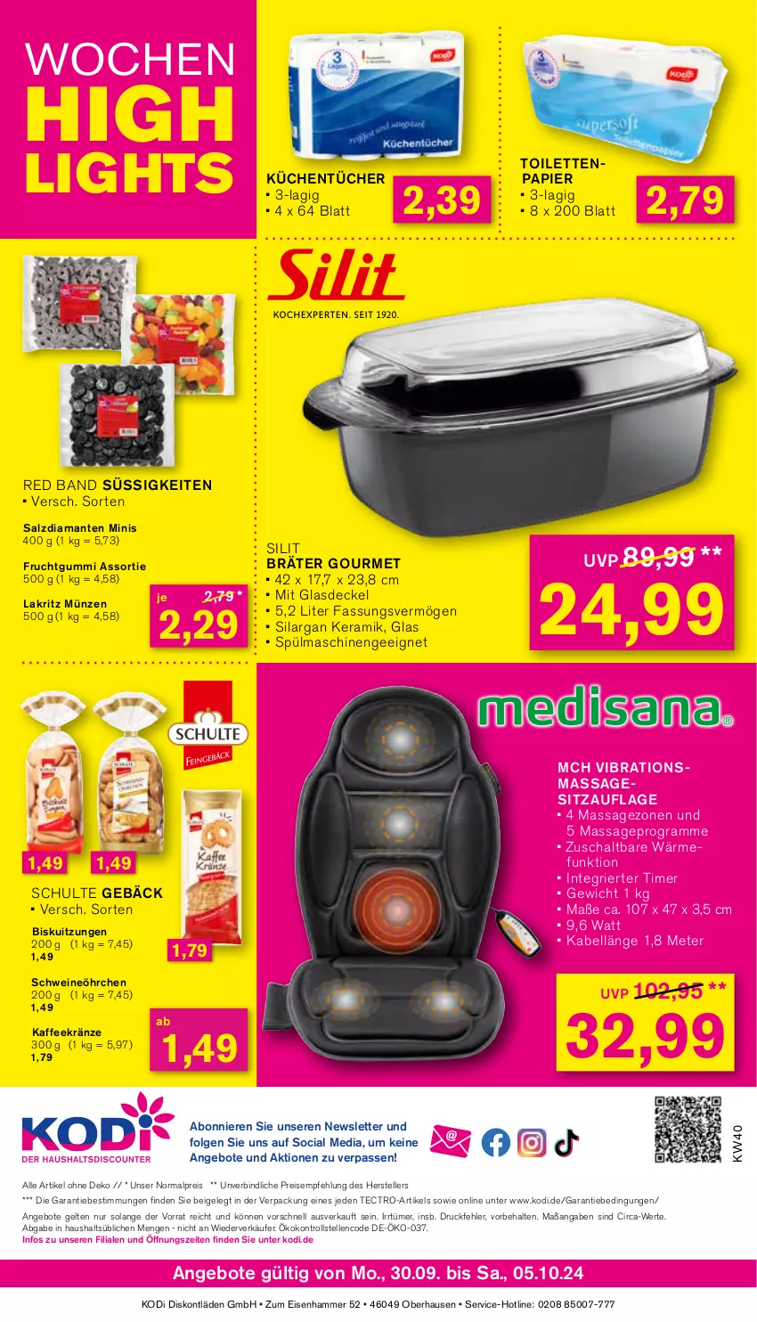 Aktueller Prospekt Kodi - Prospekte - von 30.09 bis 05.10.2024 - strona 8 - produkty: angebot, angebote, decke, Deckel, eis, elle, frucht, fruchtgummi, Glasdeckel, kaffee, küche, Küchen, küchentücher, Lakritz, lenco, LG, Massagesitzauflage, papier, reis, salz, Schal, schwein, schweine, Sitzauflage, spülmaschinen, tectro, teller, Ti, timer, toilettenpapier, tücher, wein, weine