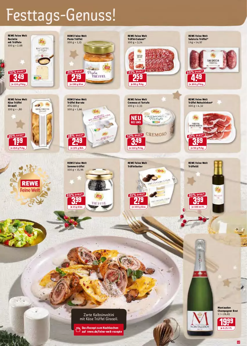 Aktueller Prospekt Rewe - Prospekte - von 20.12 bis 26.12.2021 - strona 17 - produkty: brut, Burrata, butter, champagne, champagner, Käse, nuss, pesto, rewe feine welt, rezept, rezepte, rohschinken, salami, salsiccia, schinken, Tartufo, Ti, Trüffel