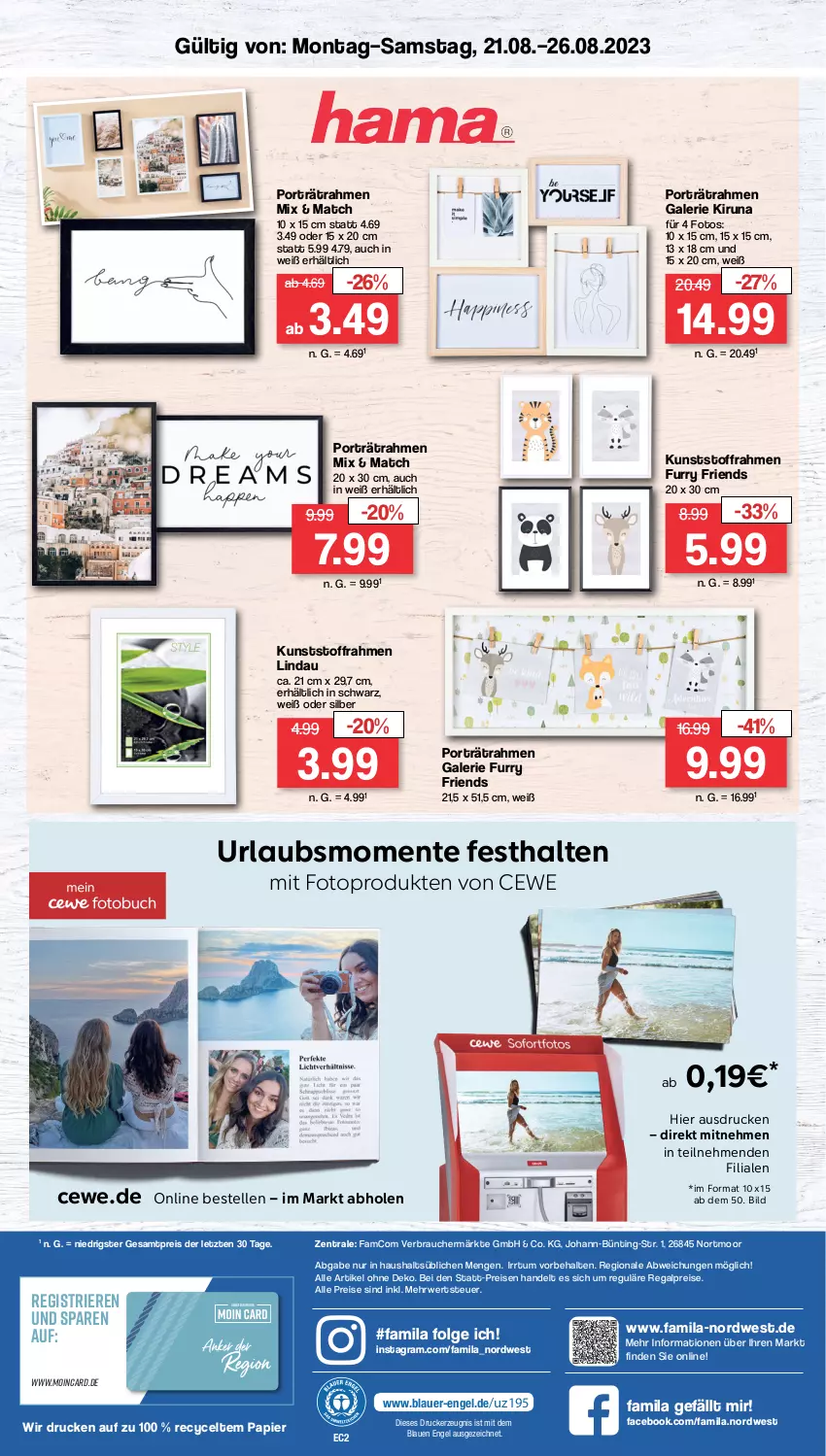 Aktueller Prospekt Famila - Prospekte - von 21.08 bis 26.08.2023 - strona 4 - produkty: auer, cewe, drucker, eis, elle, Engel, ente, kerze, LG, papier, Porträtrahmen, Rauch, regal, reis, rwe, Ti, ZTE