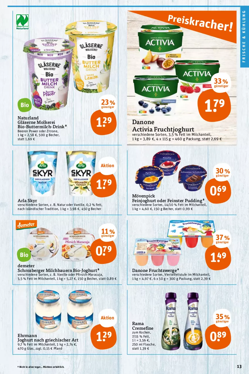 Aktueller Prospekt Tegut - Angebote der Woche - von 24.04 bis 29.04.2023 - strona 15 - produkty: activia, arla, arla skyr, auer, Bau, Bauer, Becher, beere, beeren, Berger, bio, Bio-Butter, bio-joghurt, butter, buttermilch, creme, danone, danone activia, danone fruchtzwerge, drink, ehrmann, feinjoghurt, flasche, frucht, fruchtjoghurt, fruchtzwerge, Gläser, joghur, joghurt, joghurt nach, maracuja, milch, mövenpick, natur, naturland, pfirsich, pudding, rama, rama cremefine, Skyr, Ti, vanille, zitrone