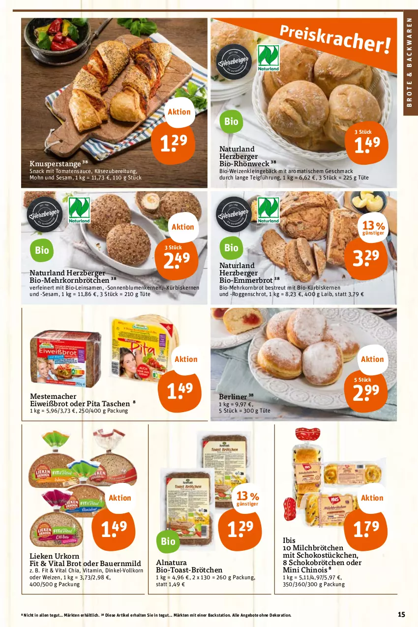 Aktueller Prospekt Tegut - Angebote der Woche - von 24.04 bis 29.04.2023 - strona 17 - produkty: angebot, angebote, auer, backwaren, Bau, Bauer, Berger, berliner, bio, blume, blumen, brot, brötchen, chia, dekoration, Eiweißbrot, herzberger, Käse, korn, Kornbrot, Kürbis, kürbiskerne, lieken, mac, mehrkornbrötchen, mestemacher, milch, Milchbrötchen, natur, natura, naturland, sauce, schoko, Schokobrötchen, sesam, snack, sonnenblume, sonnenblumen, Sonnenblumenkerne, sonnenblumenkernen, Tasche, taschen, Ti, tisch, toast, tomate, tomaten, tomatensauce, Tüte, urkorn, vita, weck