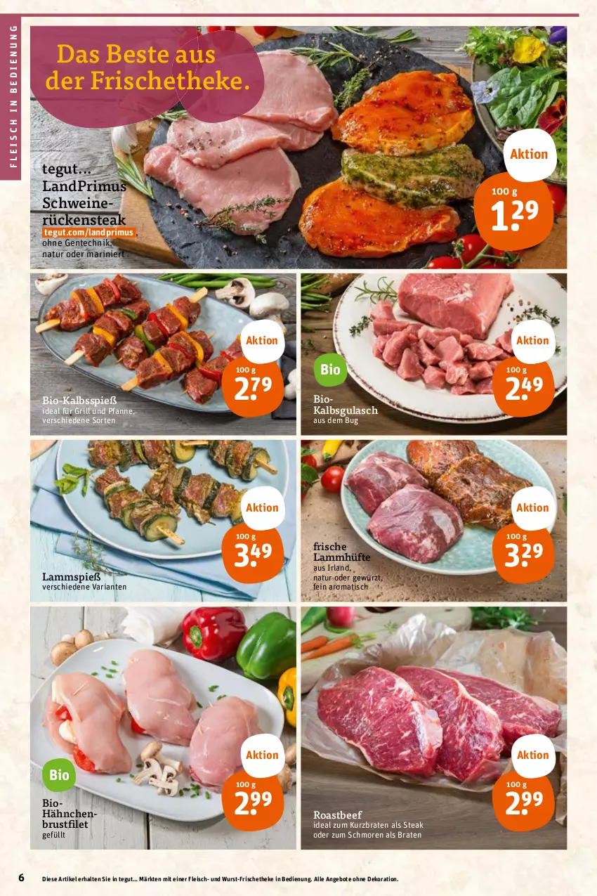 Aktueller Prospekt Tegut - Angebote der Woche - von 24.04 bis 29.04.2023 - strona 8 - produkty: angebot, angebote, beef, bio, braten, brustfilet, dekoration, eis, ente, filet, fleisch, für grill und pfanne, gewürz, grill, grill und pfanne, gulasch, hähnchenbrust, hähnchenbrustfilet, ideal für grill, ideal für grill und pfanne, lamm, landprimus, natur, pfanne, Ria, roastbeef, Rückensteak, schwein, schweine, schweinerücken, steak, Ti, tisch, und pfanne, wein, weine, wurst