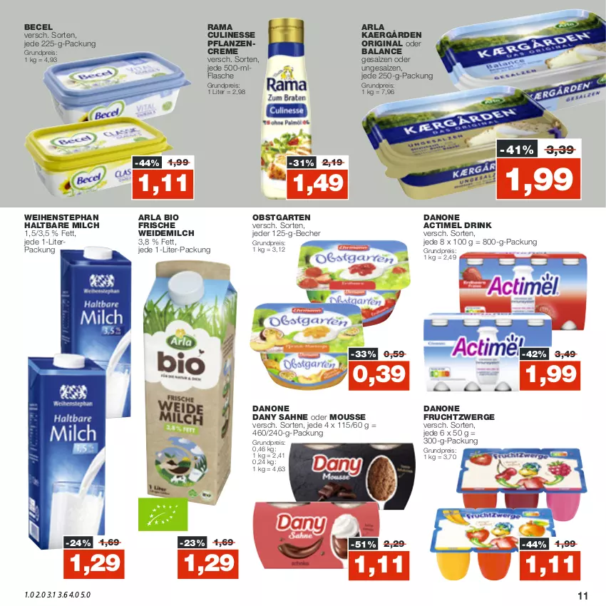 Aktueller Prospekt Real - von 10.10 bis 15.10.2022 - strona 11 - produkty: actimel, actimel drink, arla, becel, Becher, bio, creme, culinesse, danone, danone actimel drink, danone fruchtzwerge, Dany, dany sahne, drink, eis, flasche, frucht, fruchtzwerge, Garten, gin, haltbare milch, milch, mousse, obst, obstgarten, pflanze, pflanzen, pflanzencreme, rama, Rama Culinesse, reis, sahne, salz, Ti, weidemilch, weihenstephan