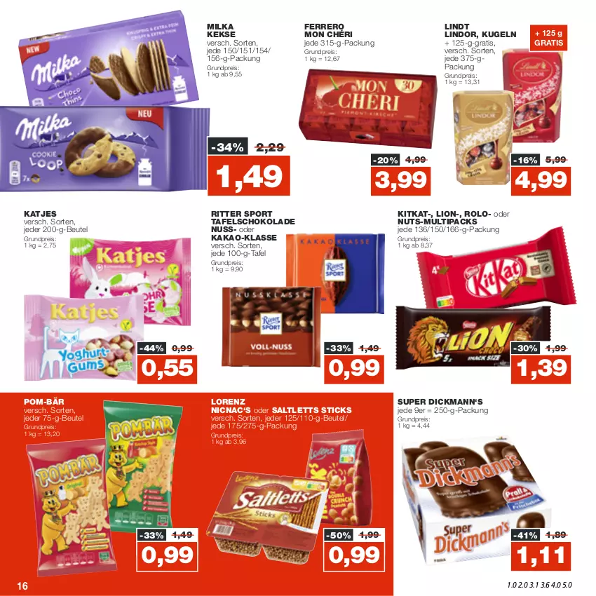 Aktueller Prospekt Real - von 10.10 bis 15.10.2022 - strona 16 - produkty: beutel, eis, ferrero, kakao, katjes, keks, kekse, kitkat, Kugel, lindor, lindt, lion, lorenz, milka, Mon Chéri, nuss, pom-bär, reis, ritter, ritter sport, saltletts, schoko, schokolade, Sport, tafelschokolade, Ti