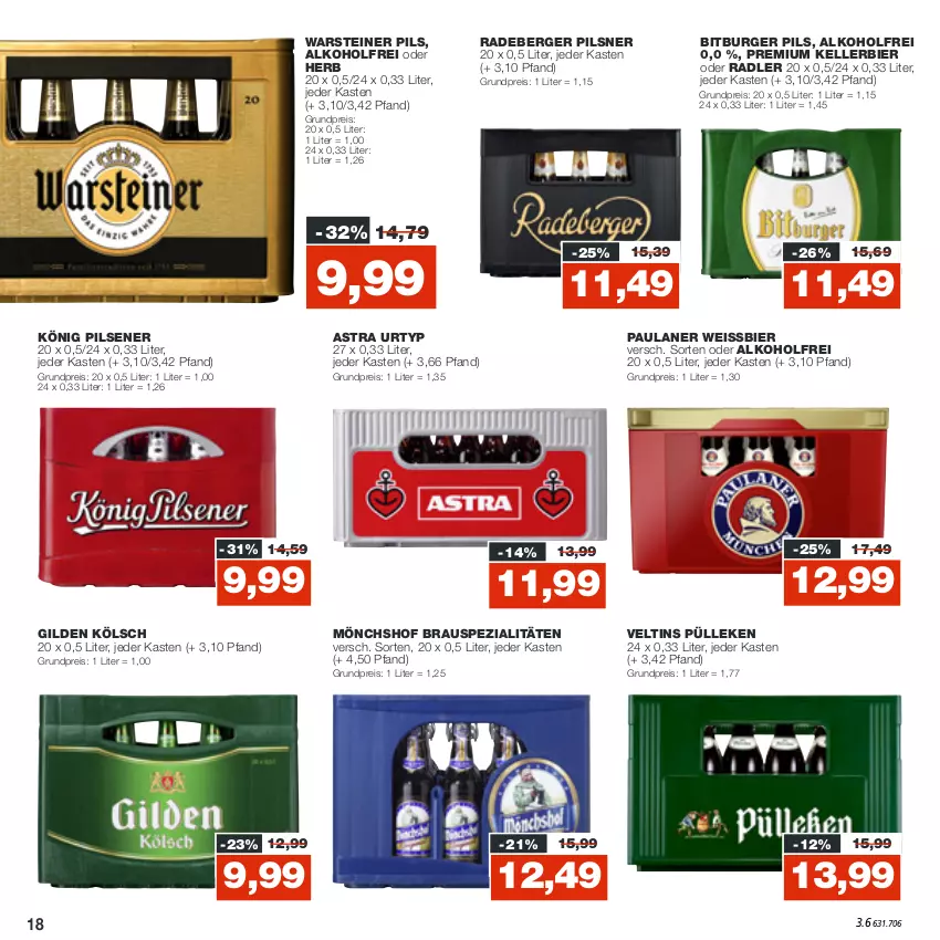 Aktueller Prospekt Real - von 10.10 bis 15.10.2022 - strona 18 - produkty: alkohol, Astra, Berger, bier, bitburger, bitburger pils, burger, eis, elle, kellerbier, könig pilsener, mönchshof, oder radler, Paula, paulaner, pils, pilsener, pilsner, radeberger, radeberger pilsner, radler, reis, Spezi, steiner, Ti, urtyp, veltins, warsteiner, weissbier