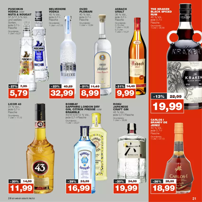 Aktueller Prospekt Real - von 10.10 bis 15.10.2022 - strona 21 - produkty: arlo, asbach uralt, bombay sapphire, dry gin, eis, flasche, gin, lack, licor, licor 43, london dry, london dry gin, ouzo, puschkin vodka, reis, rum, sapphire, vodka