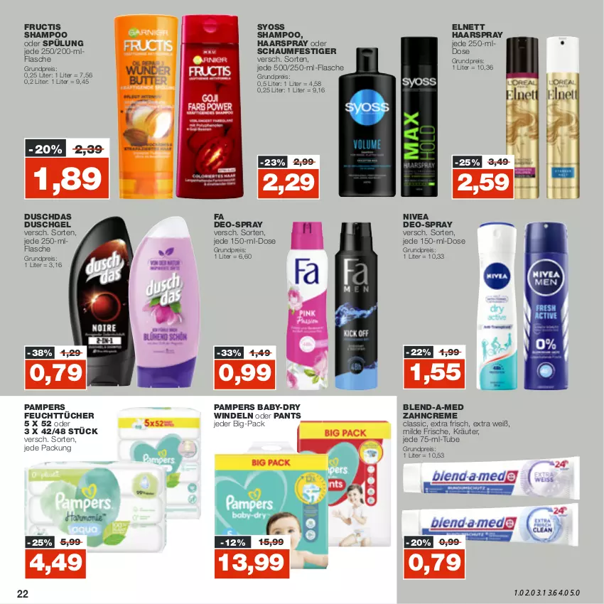 Aktueller Prospekt Real - von 10.10 bis 15.10.2022 - strona 22 - produkty: baby-dry, blend-a-med, creme, deo, duschdas, duschgel, eis, elnett, feuchttücher, flasche, fructis, haarspray, kräuter, nivea, oder schaumfestiger, pampers, Pants, reis, schaumfestiger, shampoo, shampoo oder spülung, spülung, syoss, Ti, tücher, windeln, windeln oder pants, Yo, zahncreme