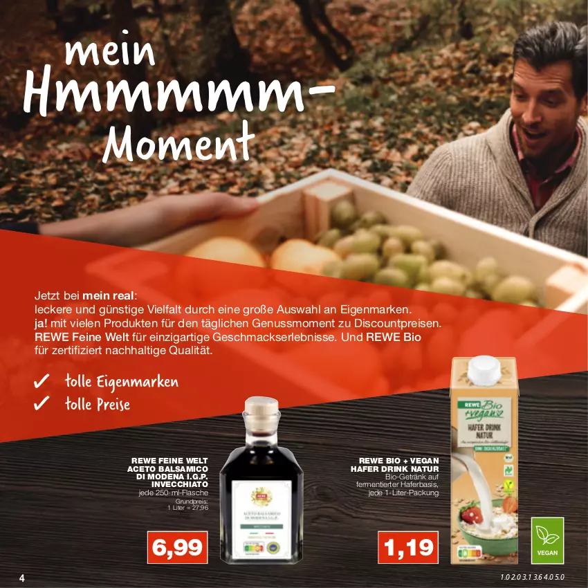 Aktueller Prospekt Real - von 10.10 bis 15.10.2022 - strona 4 - produkty: aceto, aceto balsamico, balsam, balsamico, bio, chia, discount, drink, eis, flasche, getränk, hafer, mac, Mode, natur, nuss, reis, rewe bio, rewe feine welt, Ti