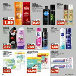 Gazetka promocyjna Real - Gazetka - ważna od 15.10 do 15.10.2022 - strona 22 - produkty: baby-dry, blend-a-med, creme, deo, duschdas, duschgel, eis, elnett, feuchttücher, flasche, fructis, haarspray, kräuter, nivea, oder schaumfestiger, pampers, Pants, reis, schaumfestiger, shampoo, shampoo oder spülung, spülung, syoss, Ti, tücher, windeln, windeln oder pants, Yo, zahncreme