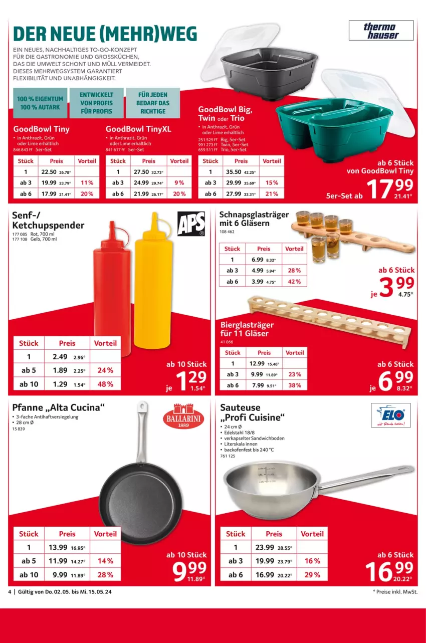 Aktueller Prospekt Selgros - von 02.05 bis 15.05.2024 - strona 4 - produkty: backofen, cin, edelstahl, eis, Gläser, ketchup, küche, Küchen, Ofen, pfanne, reis, rwe, sandwich, senf, Ti