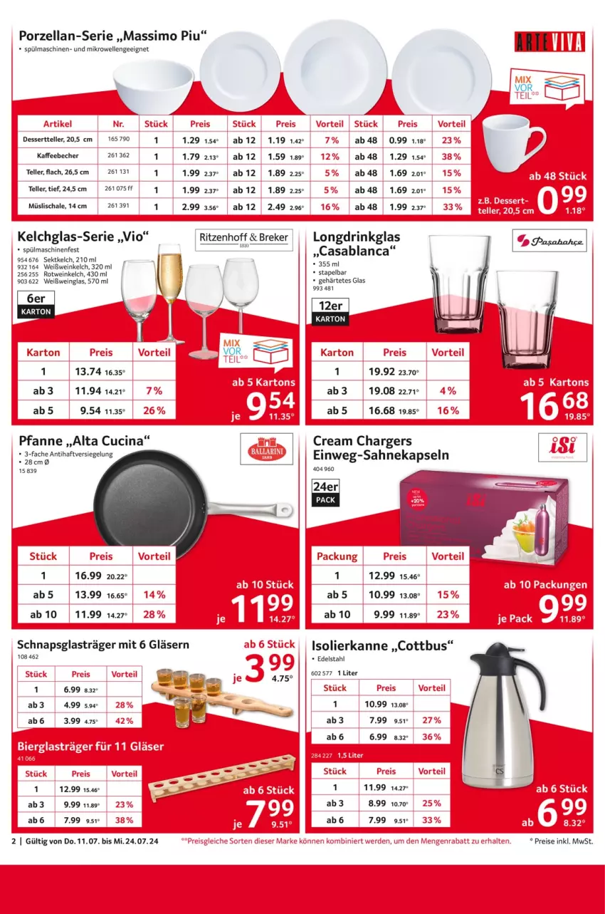 Aktueller Prospekt Selgros - Staffelpreise - von 11.07 bis 24.07.2024 - strona 2 - produkty: Becher, cin, dessert, Dessertteller, drink, edelstahl, eis, Eis Dessert, elle, Gläser, isolierkanne, kaffee, kaffeebecher, mikrowelle, müsli, Müslischale, pfanne, reis, rotwein, sahne, Schal, Schale, sekt, sim, spülmaschinen, teller, Ti, wein, Weißwein, Weißweinglas, Yo