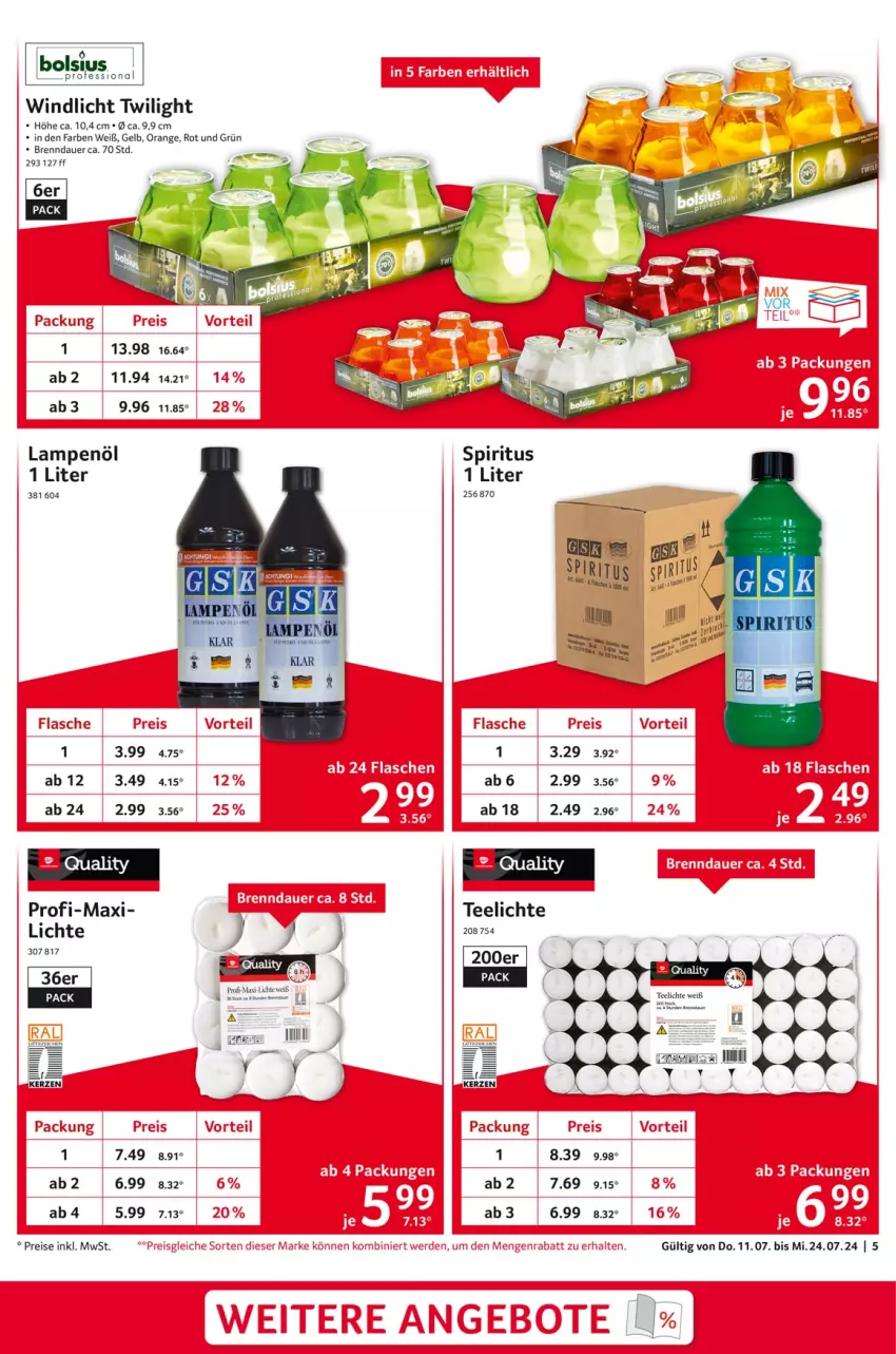 Aktueller Prospekt Selgros - Staffelpreise - von 11.07 bis 24.07.2024 - strona 5 - produkty: auer, binden, eis, kerze, Lampe, orange, reis, spiritus, tee, Teelicht, teelichte, Ti, windlicht