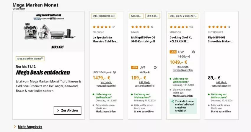 Aktueller Prospekt Saturn - Prospekte - von 09.12 bis 18.12.2024 - strona 3 - produkty: angebot, angebote, braun, De'Longhi, decke, delonghi, grill, kontaktgrill, ndk, smoothie, Ti, Tiere, versandkostenfrei, weihnachten