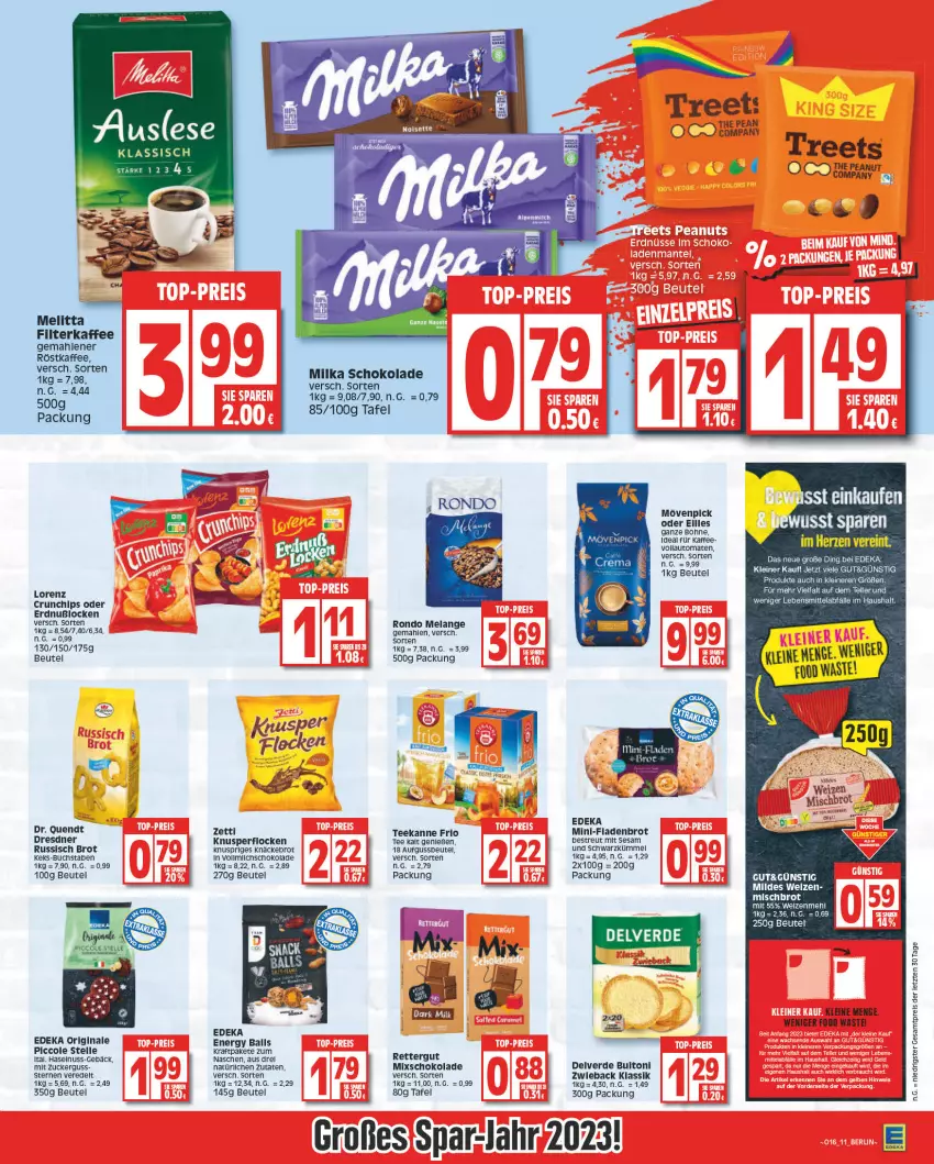 Aktueller Prospekt Edeka - Angebote der Woche - von 17.04 bis 22.04.2023 - strona 11 - produkty: auto, ball, beutel, bohne, brot, buch, buitoni, chips, crunchips, deka, eis, Elan, elle, erde, filterkaffee, Fladenbrot, gin, kaffee, keks, knäckebrot, Knusperflocken, kraft, lebensmittel, leine, lorenz, lorenz crunchips, melitta, milka, milka schokolade, mövenpick, nuss, reis, rel, röstkaffee, russisch brot, schoko, schokolade, sesam, tee, teekanne, teller, Ti, tomate, tomaten, vollautomaten, ZTE, zucker