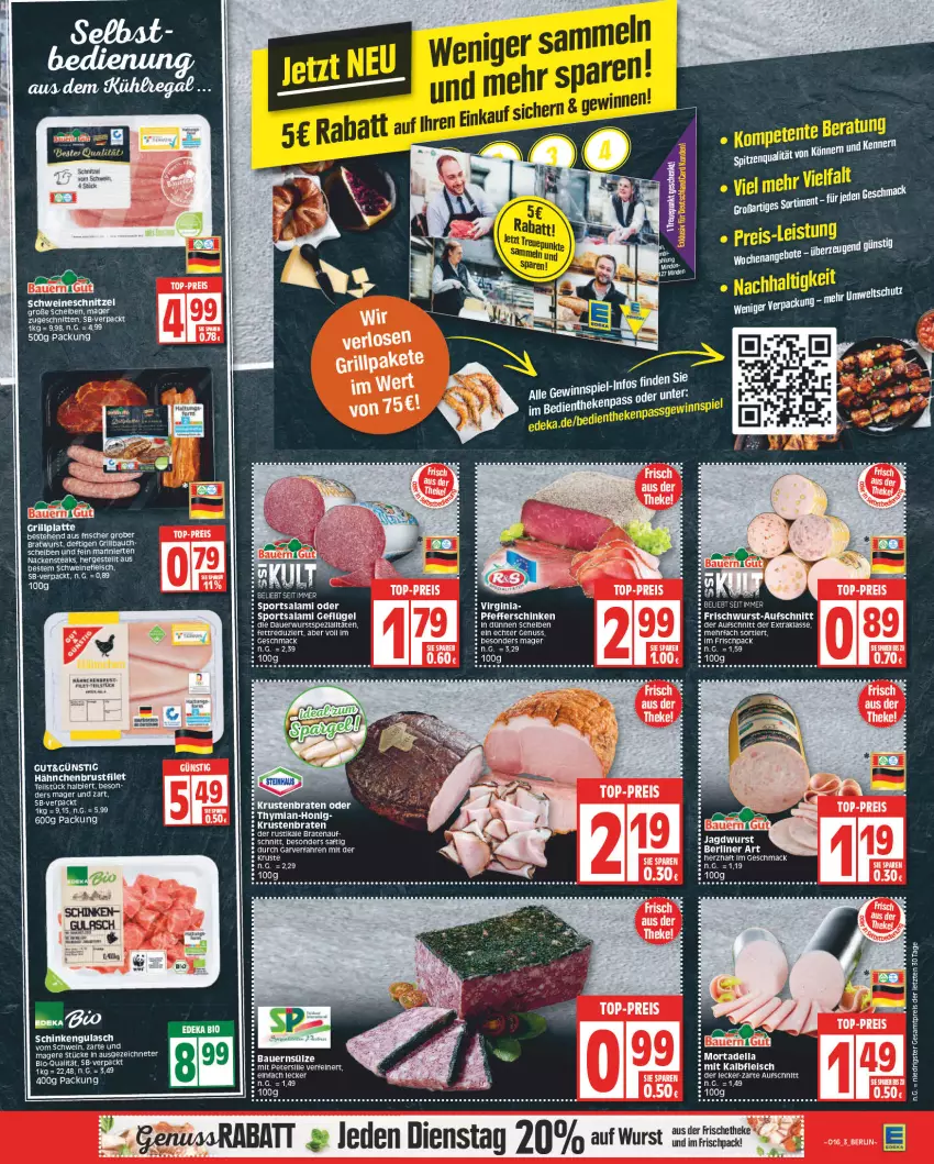 Aktueller Prospekt Edeka - Angebote der Woche - von 17.04 bis 22.04.2023 - strona 3 - produkty: auer, aufschnitt, ball, Bau, Bauer, bier, bio, braten, bratwurst, brustfilet, deit, dell, eier, eis, filet, fleisch, frischwurst-aufschnitt, Geflügel, gin, grill, Grillbauch, gulasch, hähnchenbrust, hähnchenbrustfilet, honig, HP, jagdwurst, Kalbfleisch, krustenbraten, latte, mac, mortadella, nuss, Paula, pfeffer, reis, saft, salami, schinken, schnitten, schnitzel, schwein, schweine, schweinefleisch, schweineschnitzel, spitzenqualität, Sport, ssd, Ti, top-preis, wein, weine, wurst, ZTE