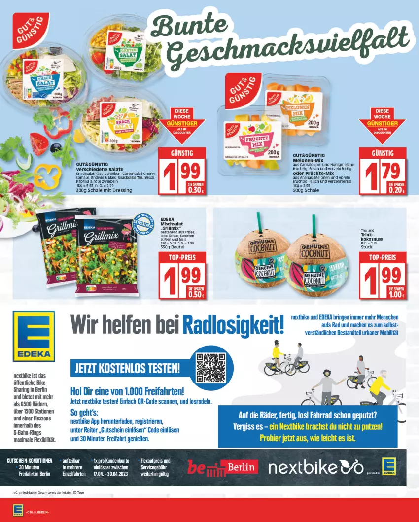 Aktueller Prospekt Edeka - Angebote der Woche - von 17.04 bis 22.04.2023 - strona 6 - produkty: ananas, beutel, deka, dressing, eis, fisch, frucht, früchte, Garten, grill, gutschein, honig, honigmelone, karotten, Käse, kokos, kokosnuss, mac, mais, melone, melonen, nuss, paprika, reis, ring, Rote Zwiebel, salat, salate, Schal, Schale, schinken, snack, snacks, stifte, thunfisch, Ti, tomate, ZTE, zwiebel, zwiebeln