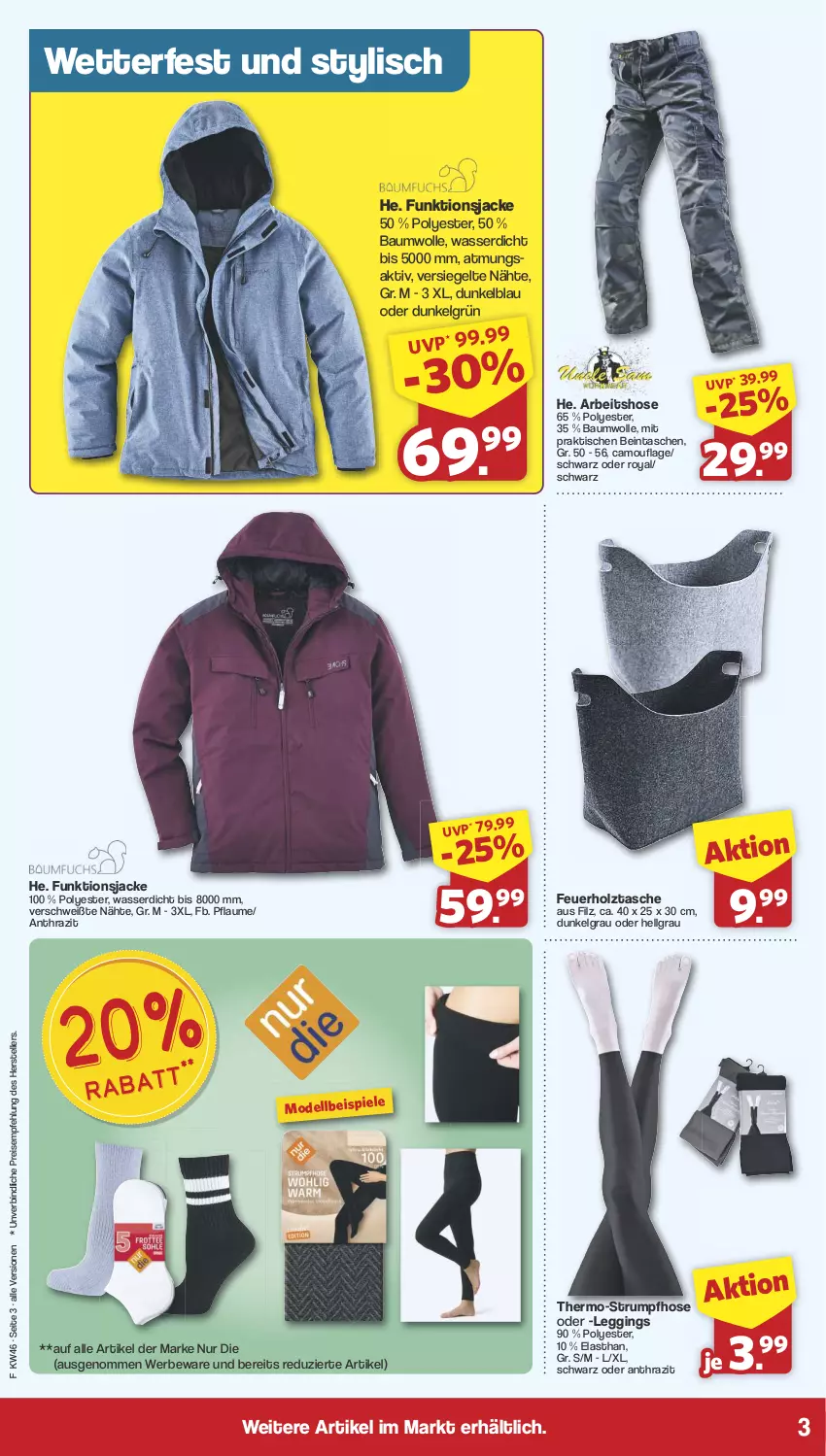 Aktueller Prospekt Famila - Prospekte - von 11.11 bis 16.11.2024 - strona 3 - produkty: Bau, baumwolle, dell, eis, elle, gin, Holz, hose, Jacke, leggings, LG, Mode, pflaume, reis, rum, Strumpfhose, Tasche, taschen, teller, Ti, tisch, wasser, wolle