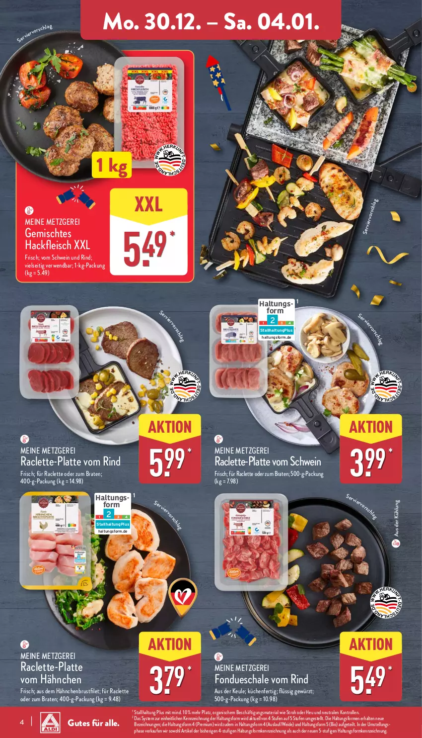 Aktueller Prospekt Aldi Nord - Von Montag - von 30.12.2024 bis 04.01.2025 - strona 4 - produkty: bio, braten, brustfilet, eis, filet, fleisch, Fondue, gewürz, hackfleisch, hähnchenbrust, hähnchenbrustfilet, Heu, küche, Küchen, latte, Ria, rind, rwe, Schal, Schale, schwein, schwein und rind, Ti, vom schwein und rind, wein