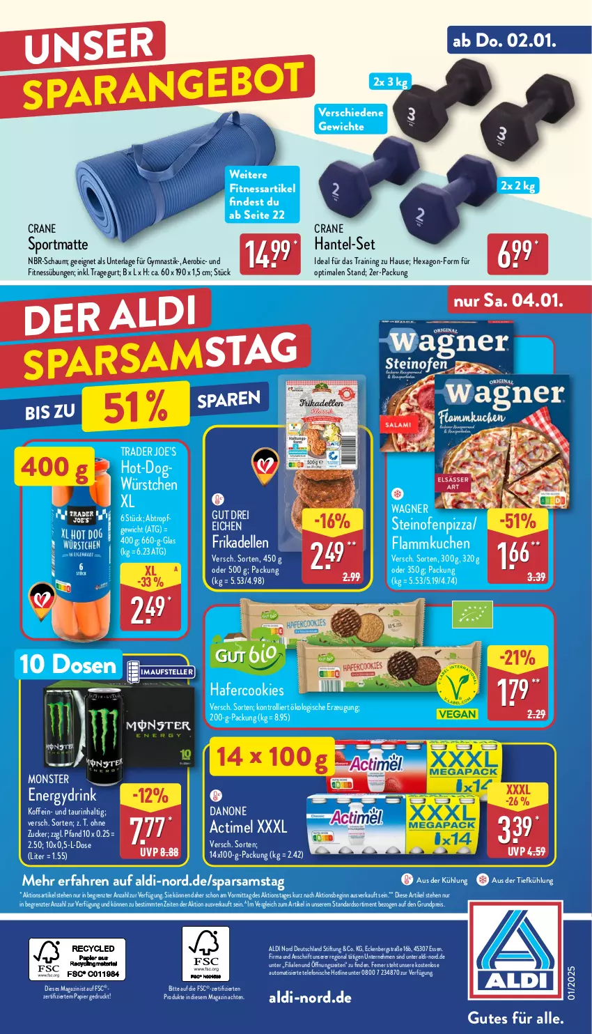 Aktueller Prospekt Aldi Nord - Von Montag - von 30.12.2024 bis 04.01.2025 - strona 40 - produkty: actimel, aldi, asti, aus der tiefkühlung, auto, cookie, cookies, danone, dell, drink, eis, elle, frikadellen, gin, hafer, kuchen, lamm, magazin, monster, Ofen, papier, pizza, reis, Sport, steinofen, telefon, teller, Ti, trolli, wagner, würstchen, ZTE, zucker