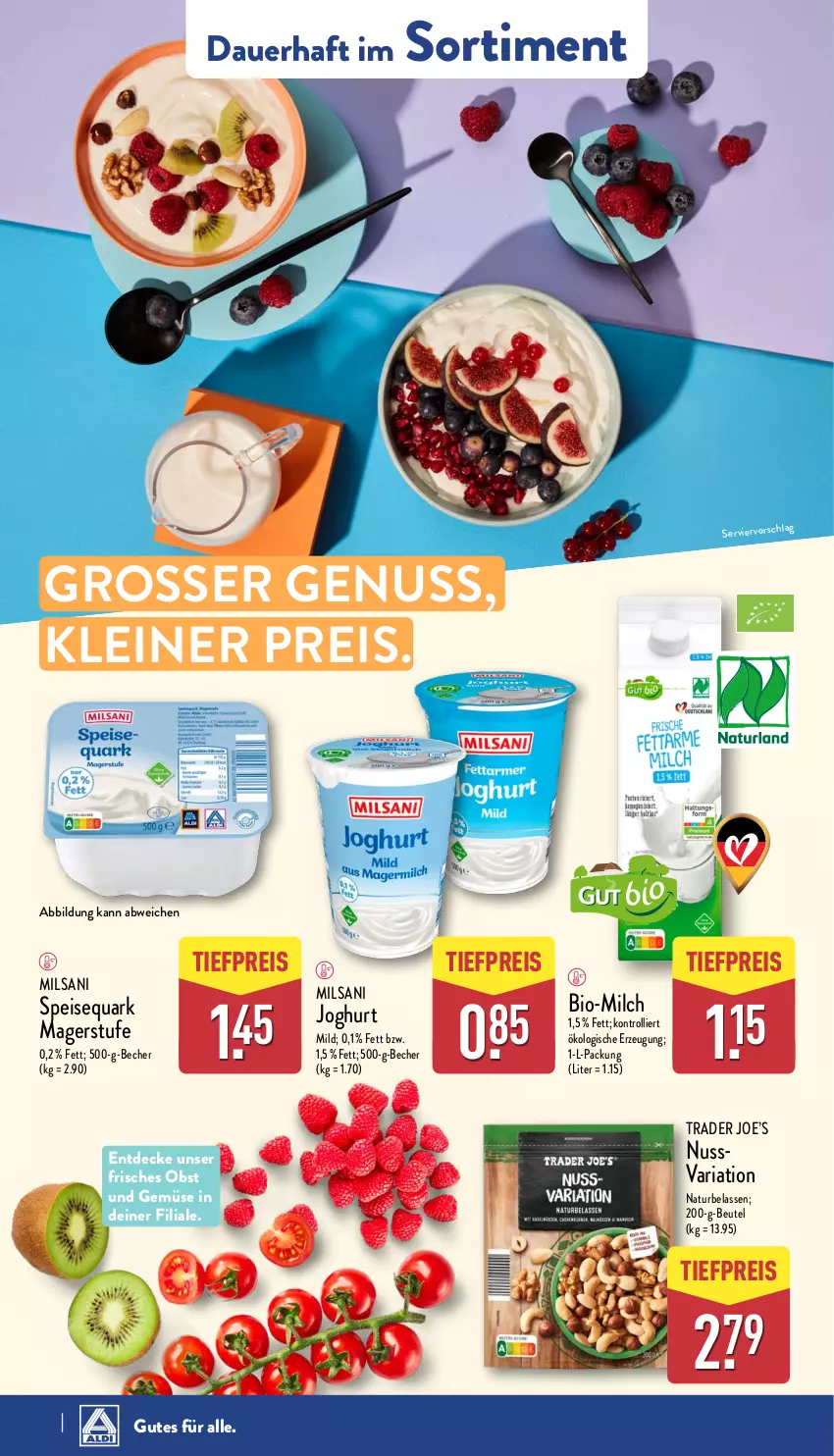 Aktueller Prospekt Aldi Nord - Von Montag - von 30.12.2024 bis 04.01.2025 - strona 41 - produkty: auer, Becher, beutel, bio, decke, eis, joghur, joghurt, joghurt mild, leine, milch, natur, nuss, obst, Obst und Gemüse, quark, reis, Ria, speisequark, Ti, tiefpreis, trolli, und gemüse