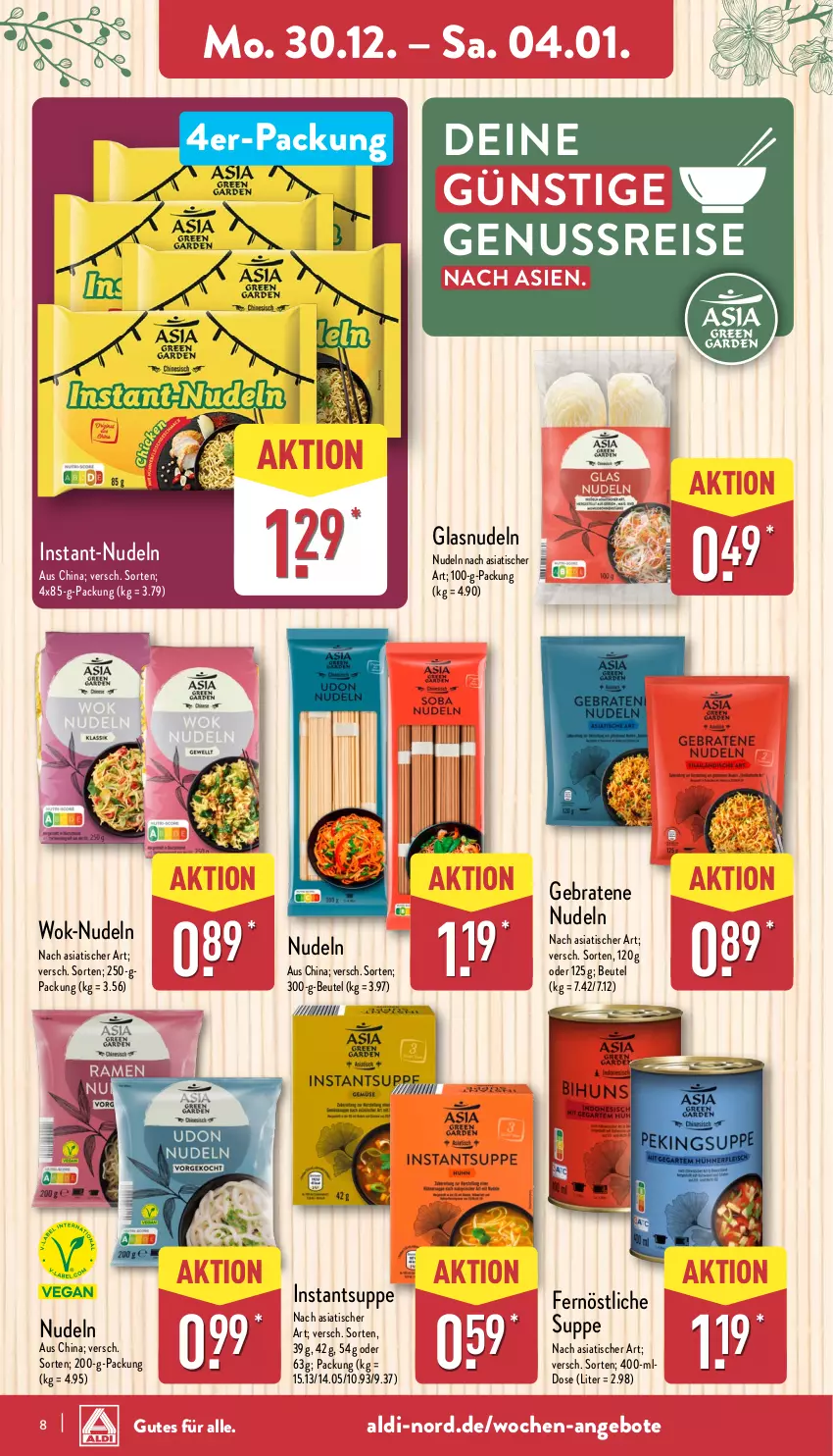 Aktueller Prospekt Aldi Nord - Von Montag - von 30.12.2024 bis 04.01.2025 - strona 8 - produkty: aldi, angebot, angebote, beutel, braten, eis, Instant-Nudeln, nudel, nudeln, nuss, reis, suppe, Ti, tisch, wok