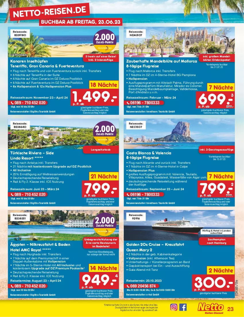 Aktueller Prospekt Netto Marken-Discount - Filial-Angebote - von 26.06 bis 01.07.2023 - strona 23 - produkty: angebot, Bad, Bau, Blüte, buch, eis, Faktu, LG, mandel, pool, pril, reis, reiseveranstalter, Ria, Sport, Ti, trendtours touristik gmbh, uhr, vorteilspreis, wasser, Yo, ZTE