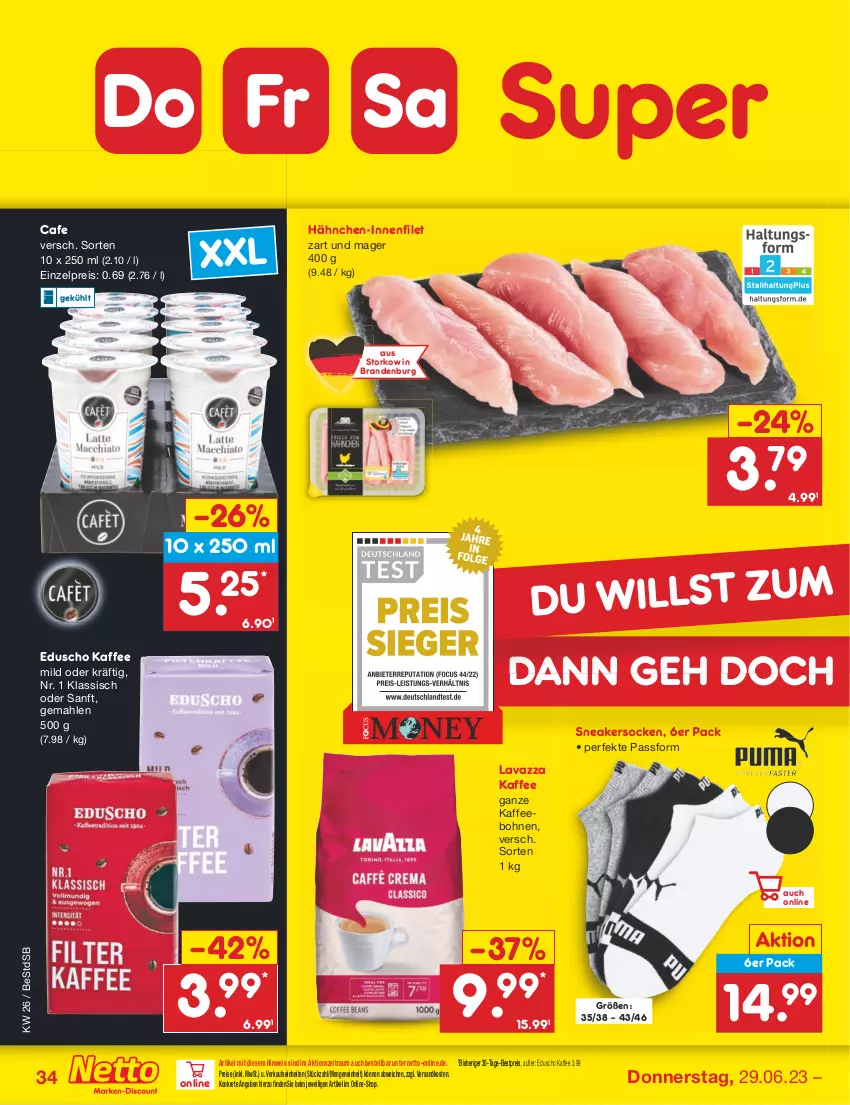 Aktueller Prospekt Netto Marken-Discount - Filial-Angebote - von 26.06 bis 01.07.2023 - strona 34 - produkty: bestpreis, bohne, bohnen, eduscho, eis, filet, kaffee, kaffeebohnen, lavazza, ndk, reis, sneaker, sneakersocken, socken, Ti